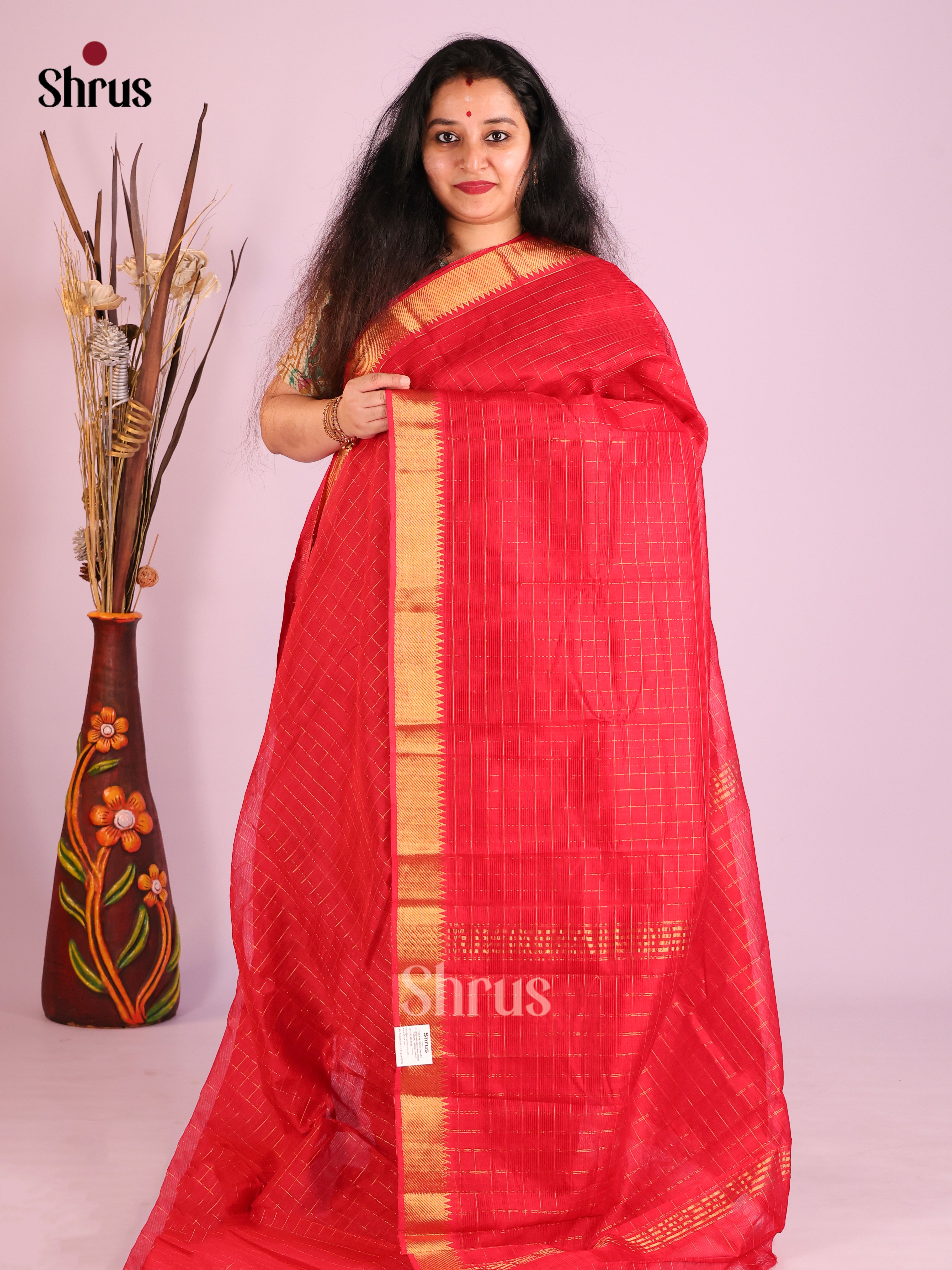 Red (Single Tone)- Mangalagiri silkcotton Saree