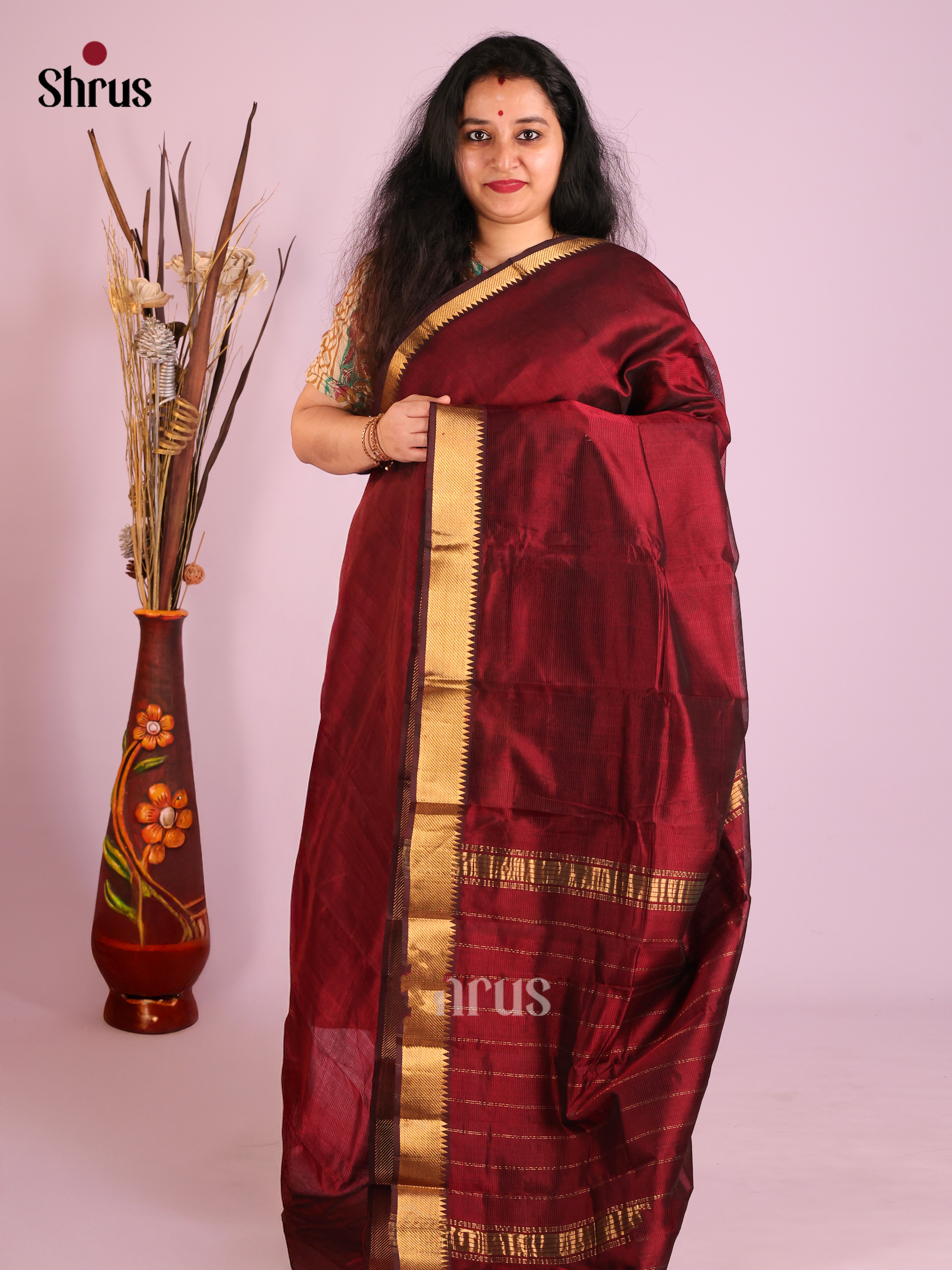 Maroon(Single Tone) - Mangalagiri silkcotton Saree