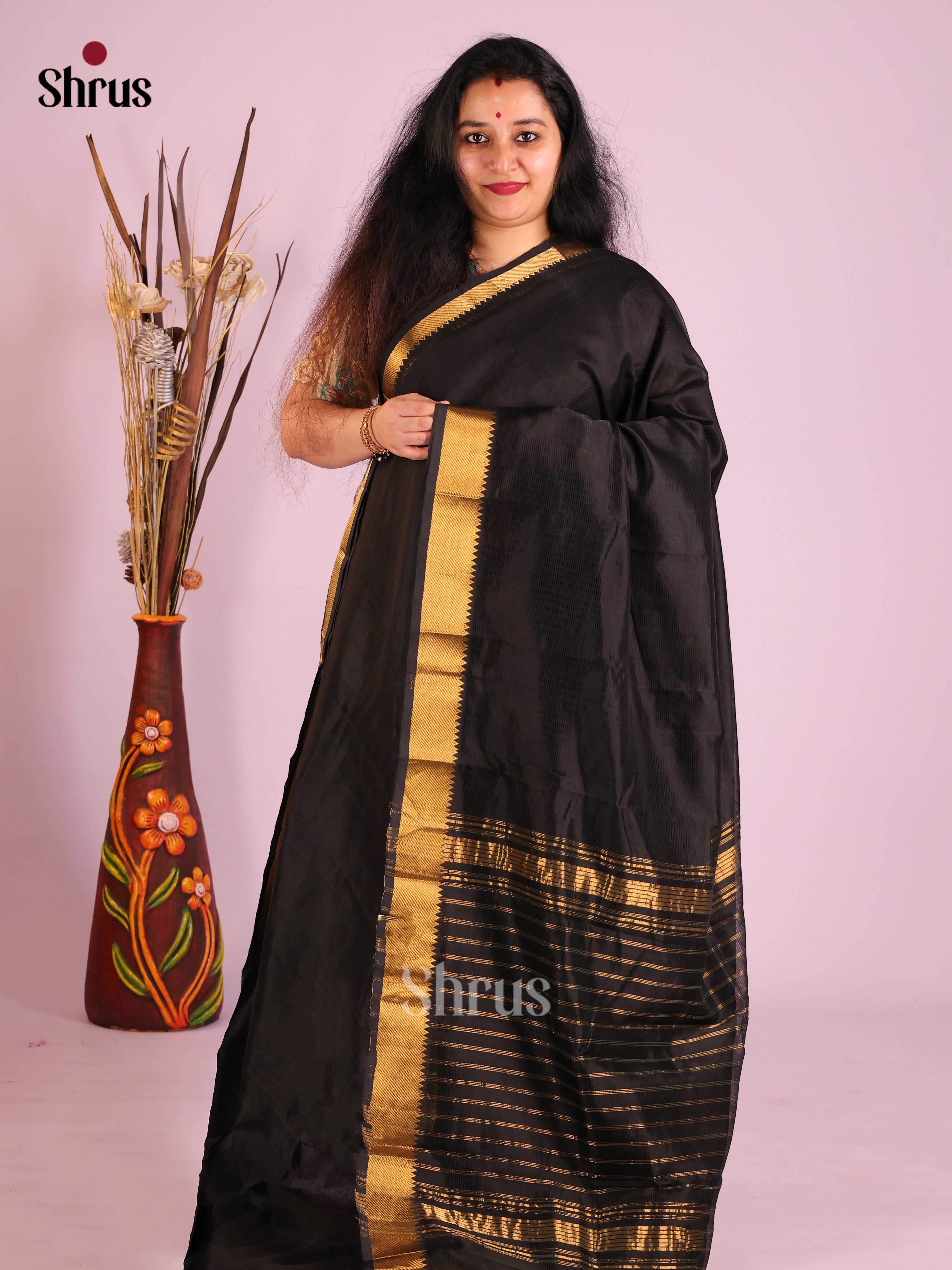 Black(Single Tone) - Mangalagiri silkcotton Saree