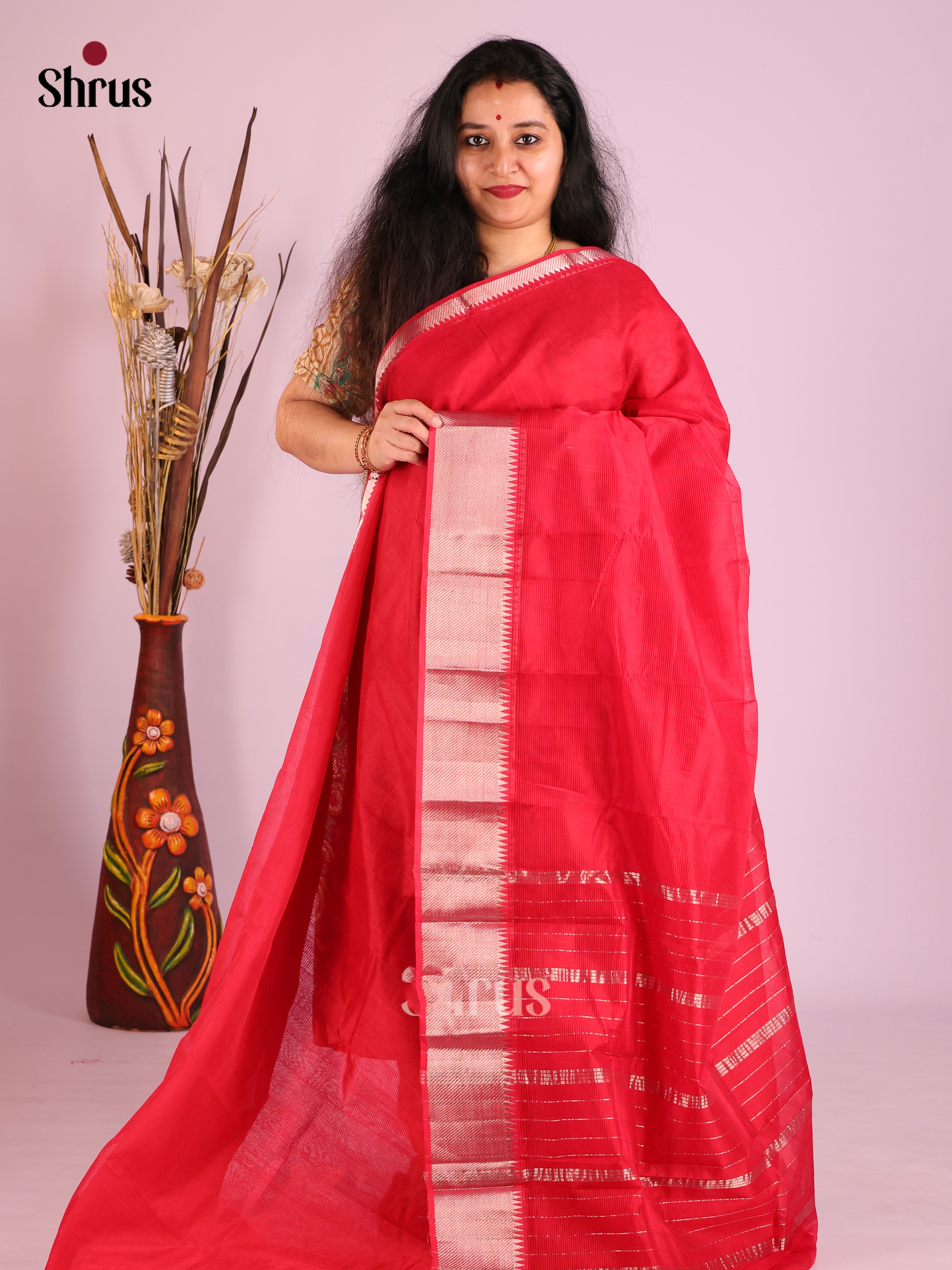 Red(single Tone) - Mangalagiri silkcotton Saree