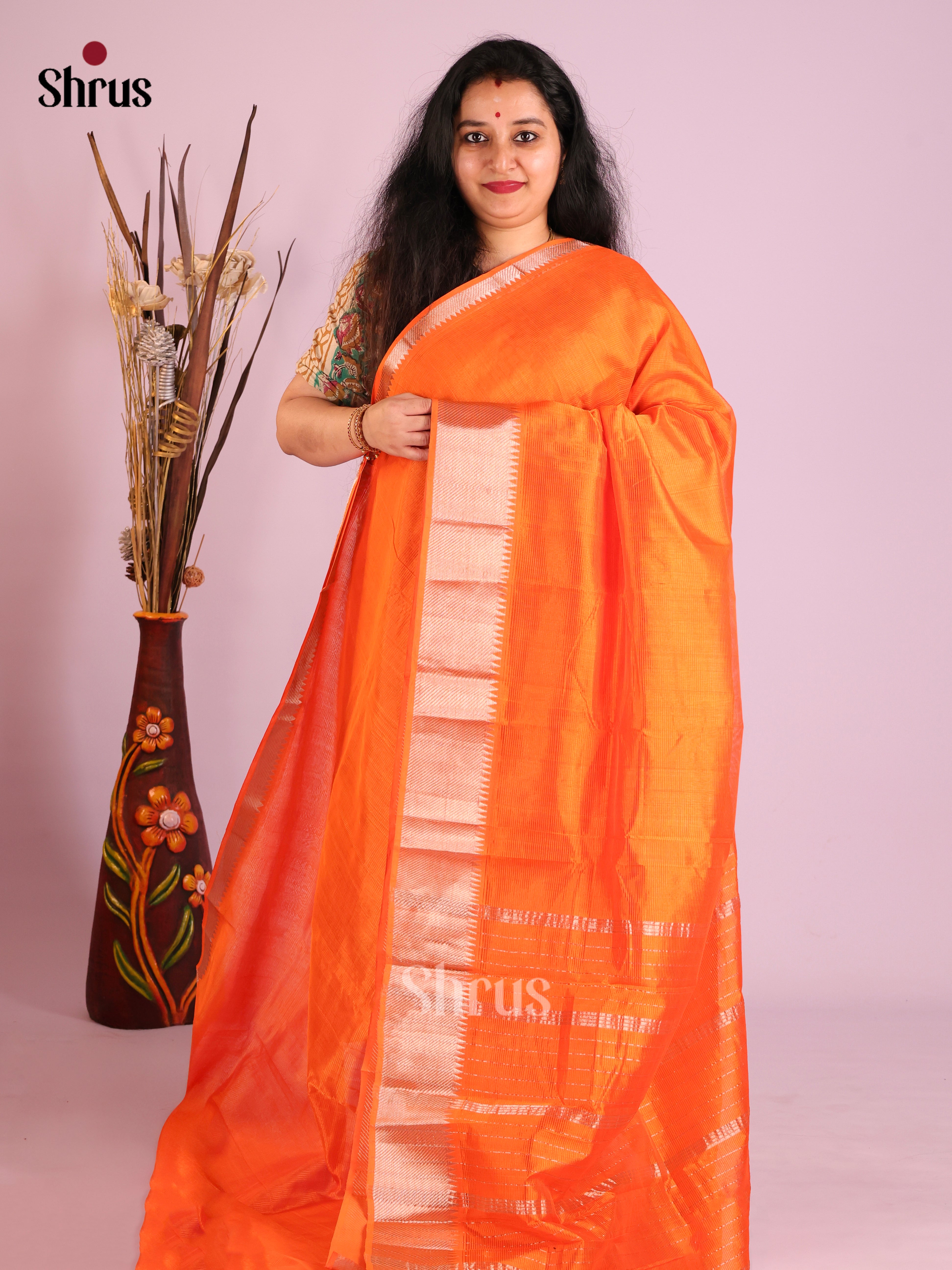 Orange(Single Tone)- Mangalagiri silkcotton Saree