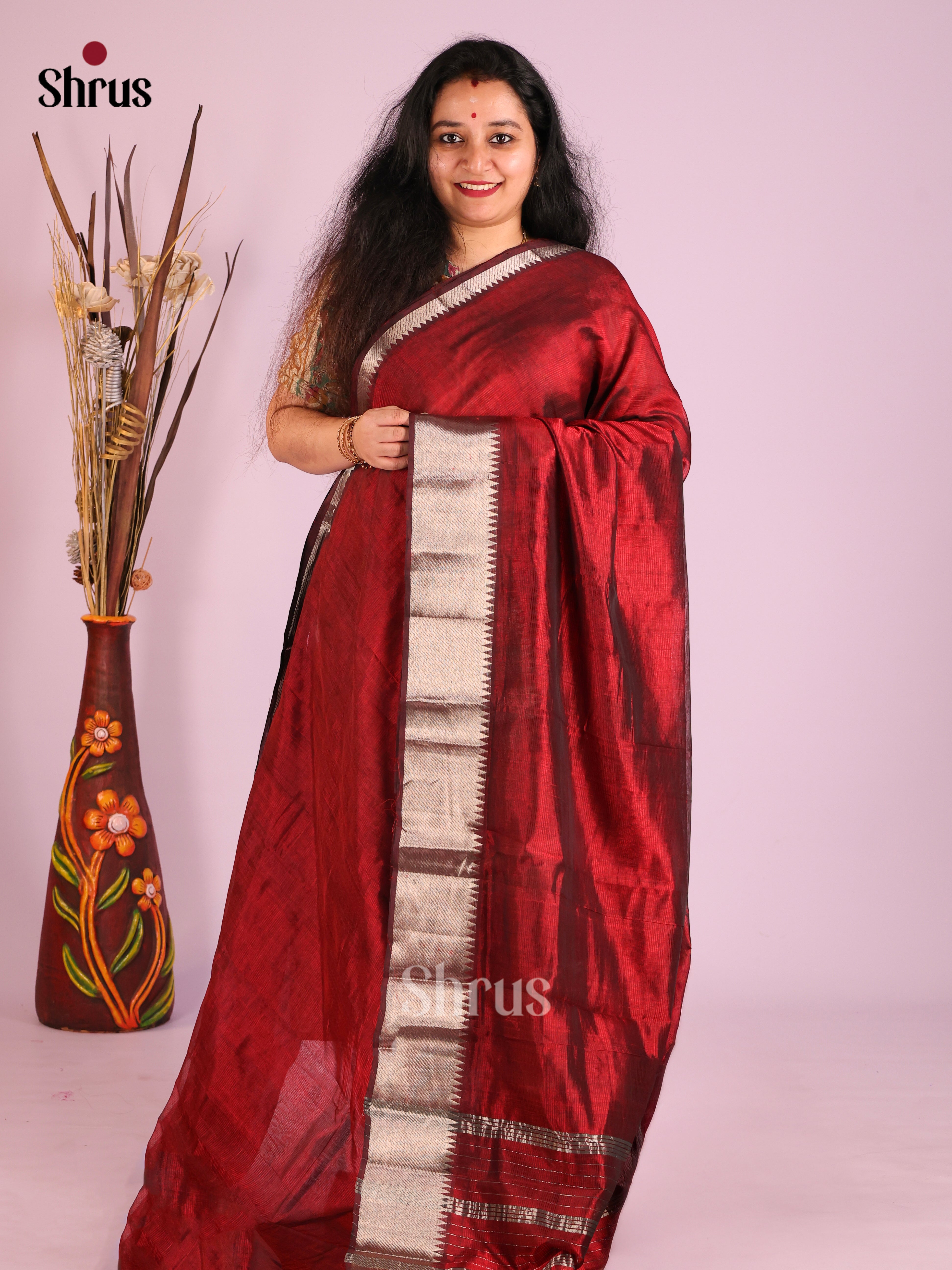 Maroon(Single Tone) - Mangalagiri silkcotton Saree