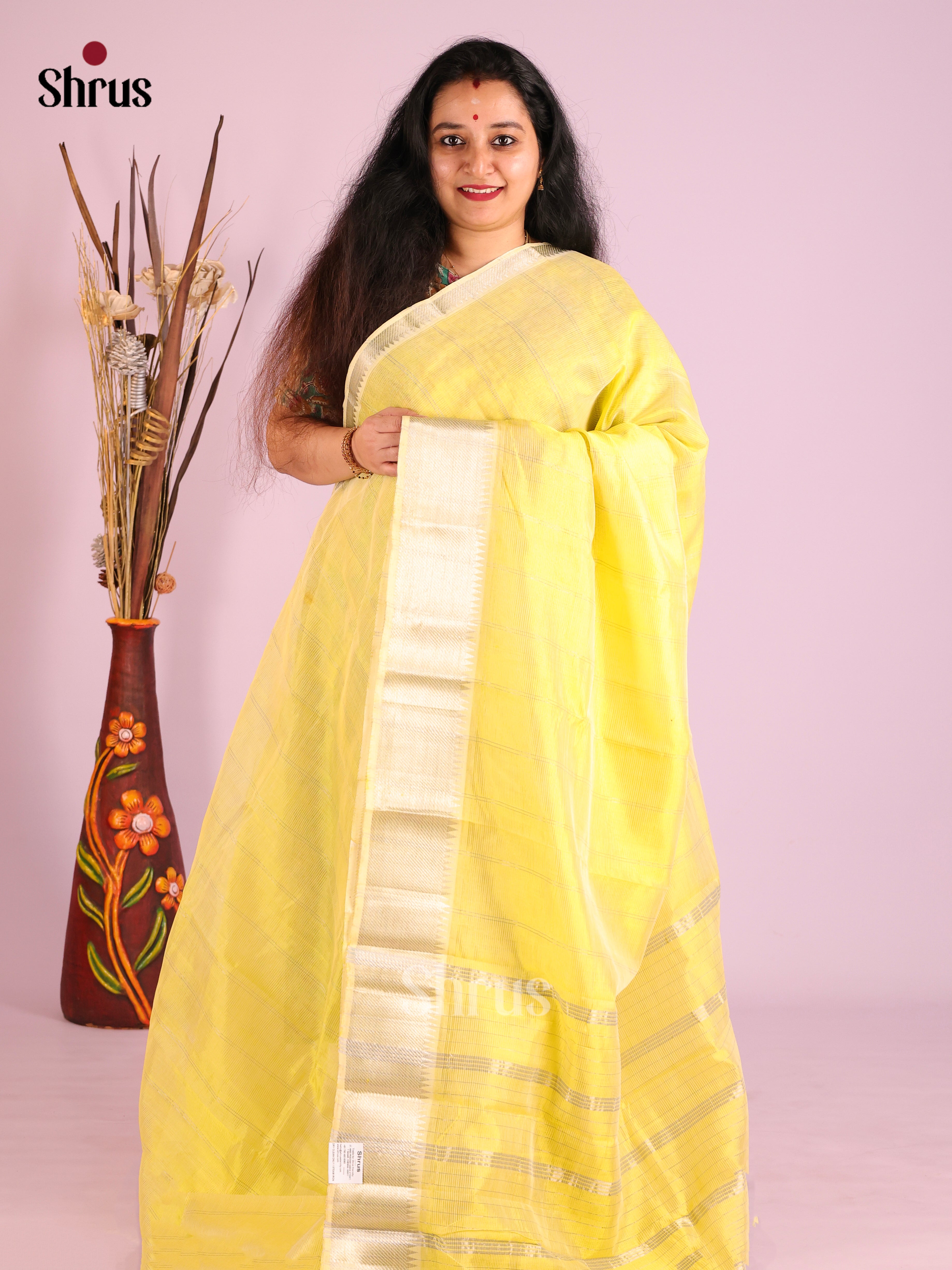 Lemon Yellow (single Tone) - Mangalagiri silkcotton Saree - Shop on Shrus.com