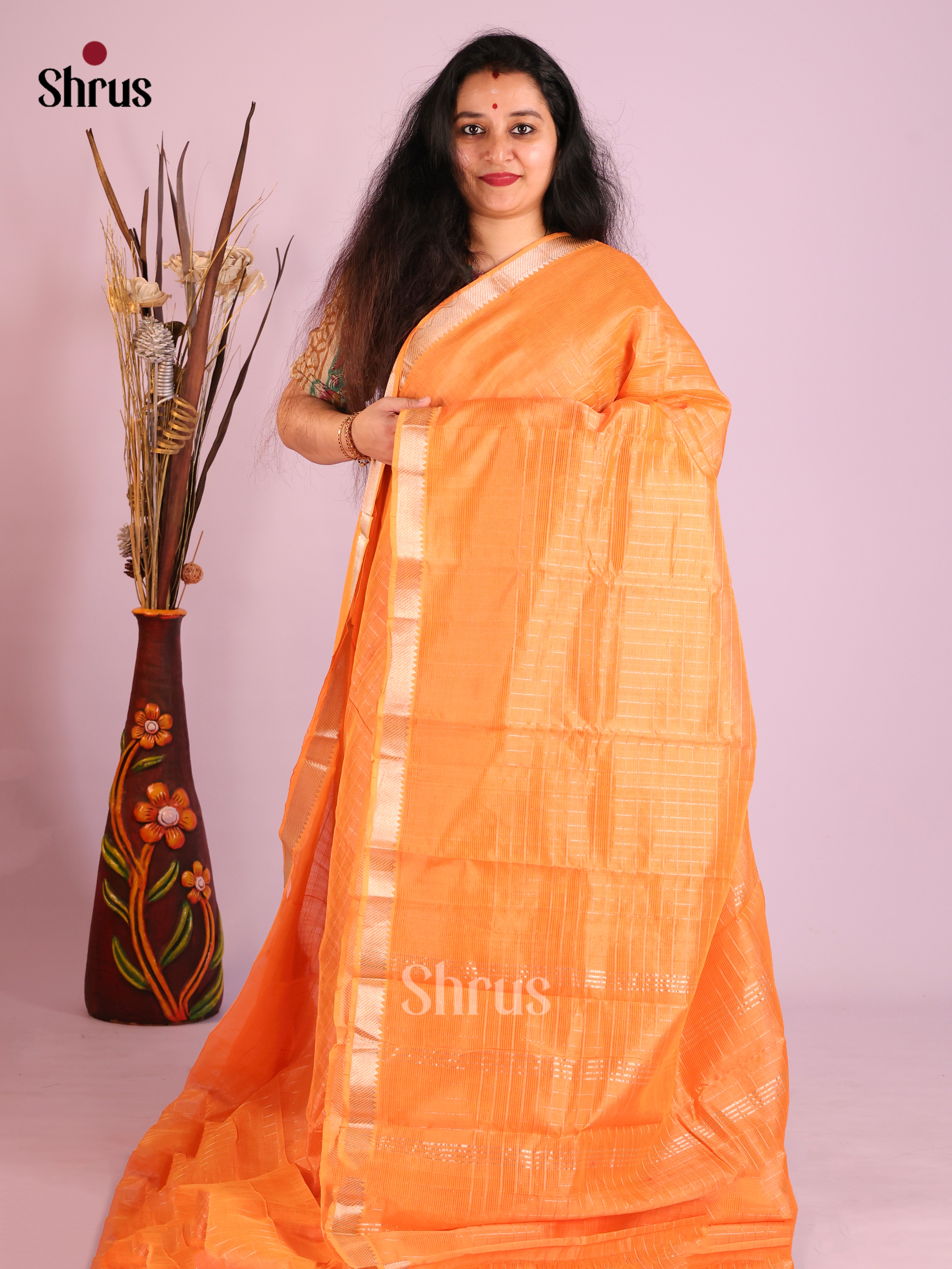 Orange(Single tone) - Mangalagiri silkcotton Saree