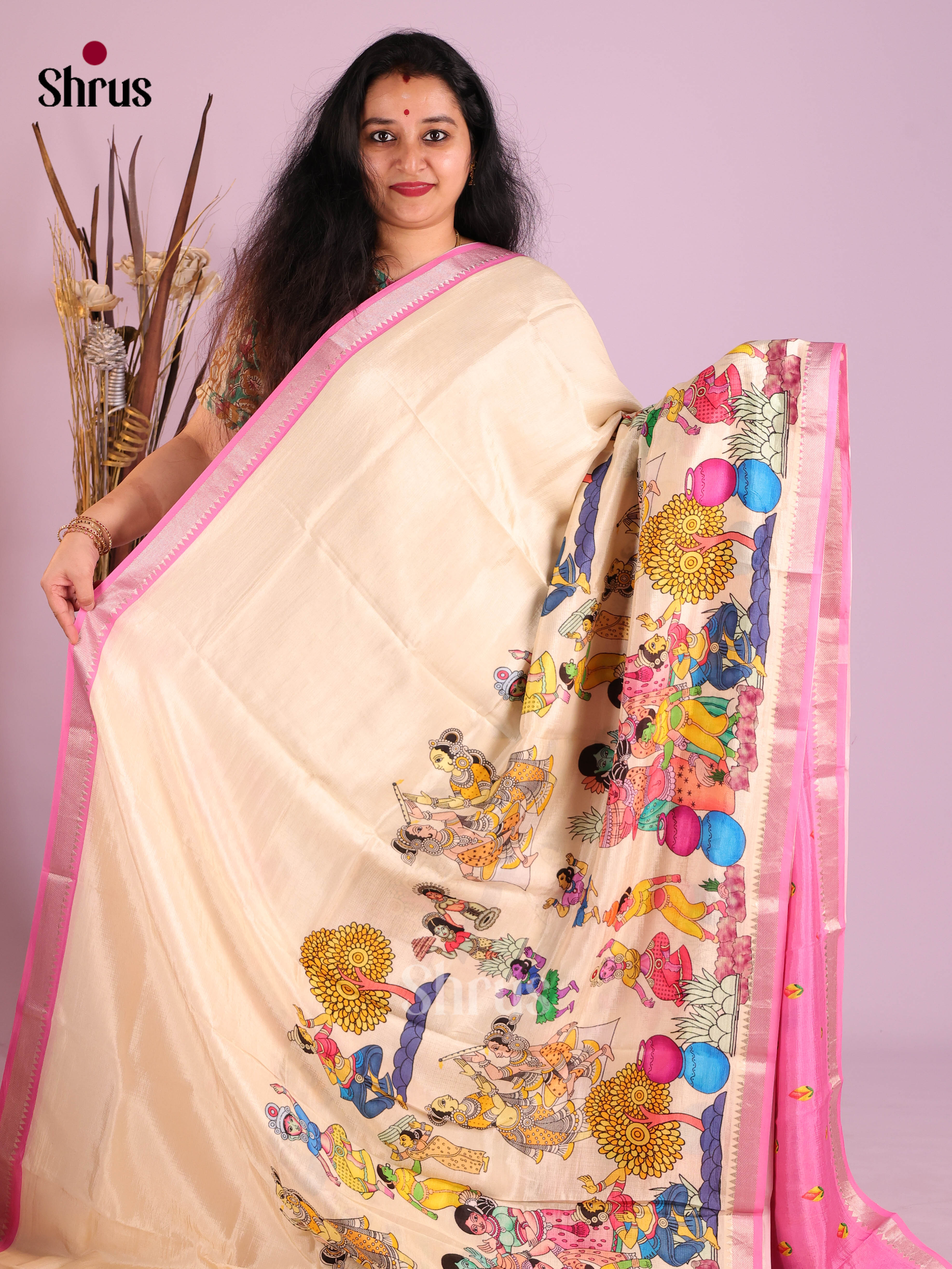 DIS26353 - Mangalagiri printed silkcotton Saree - Shop on Shrus.com
