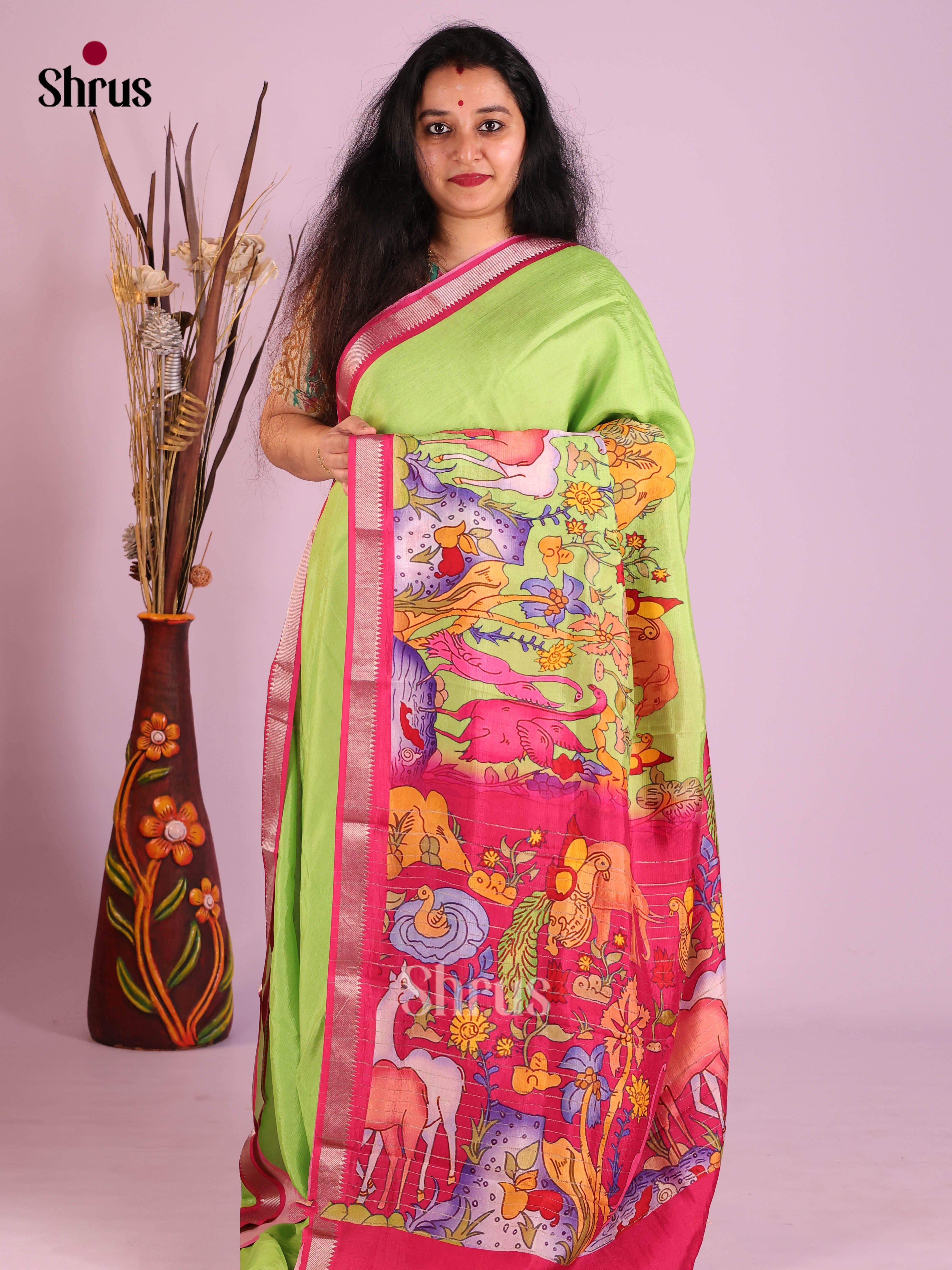 DIS26358 - Mangalagiri printed silkcotton Saree