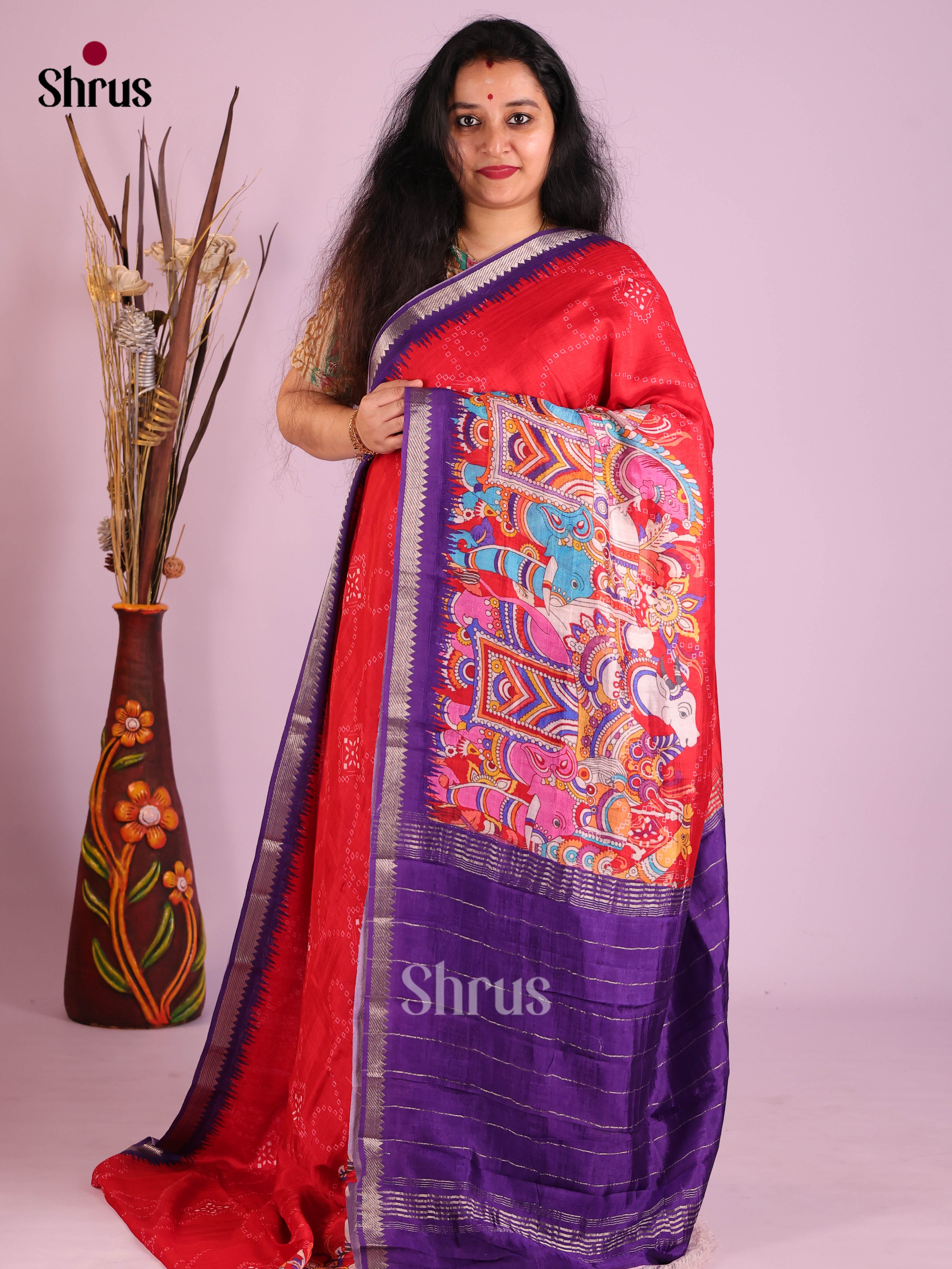 DIS26360 - Mangalagiri printed silkcotton Saree - Shop on Shrus.com