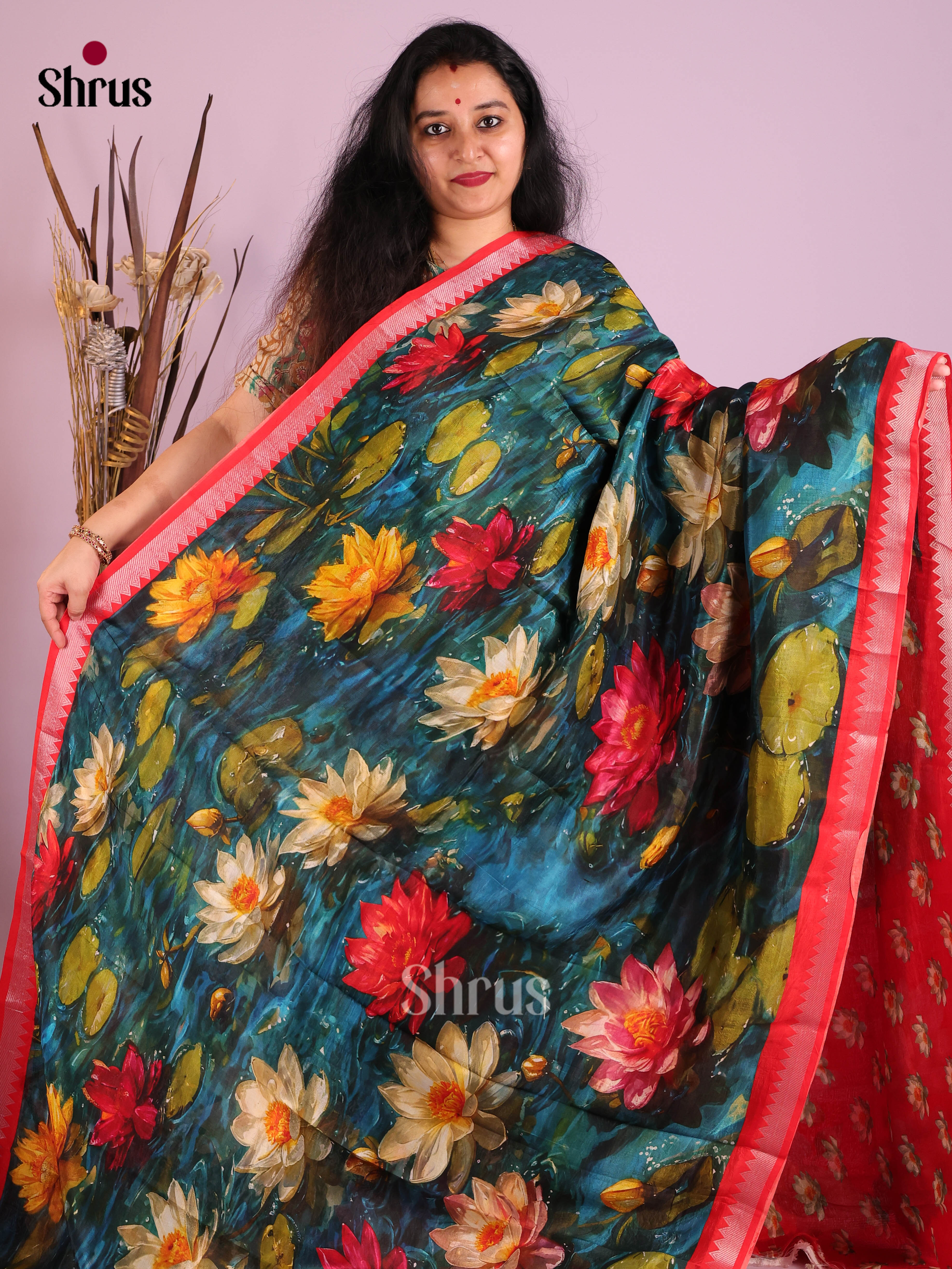 DIS26361 - Mangalagiri printed silkcotton Saree
