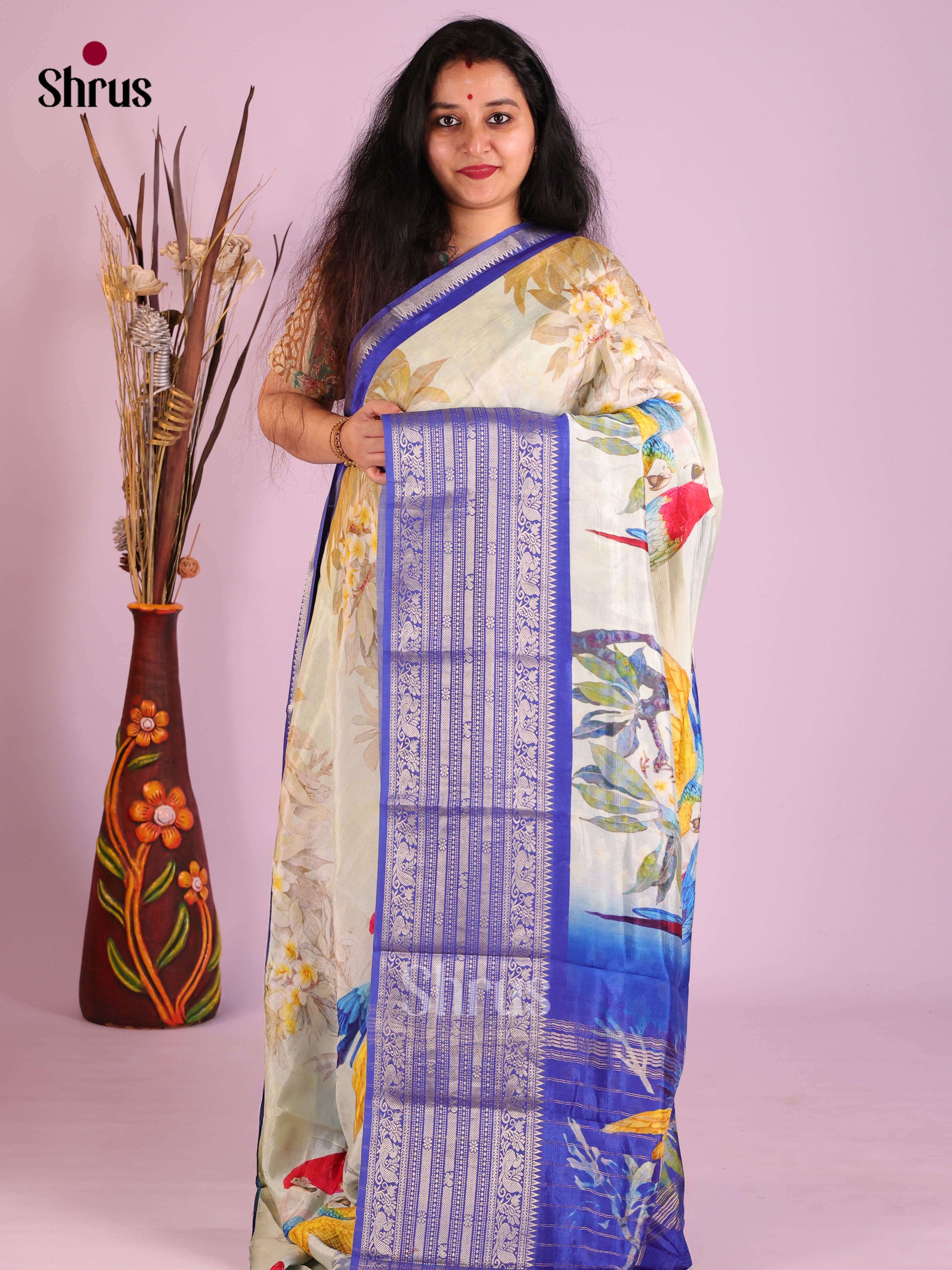 DIS26364 - Mangalagiri printed silkcotton Saree - Shop on Shrus.com