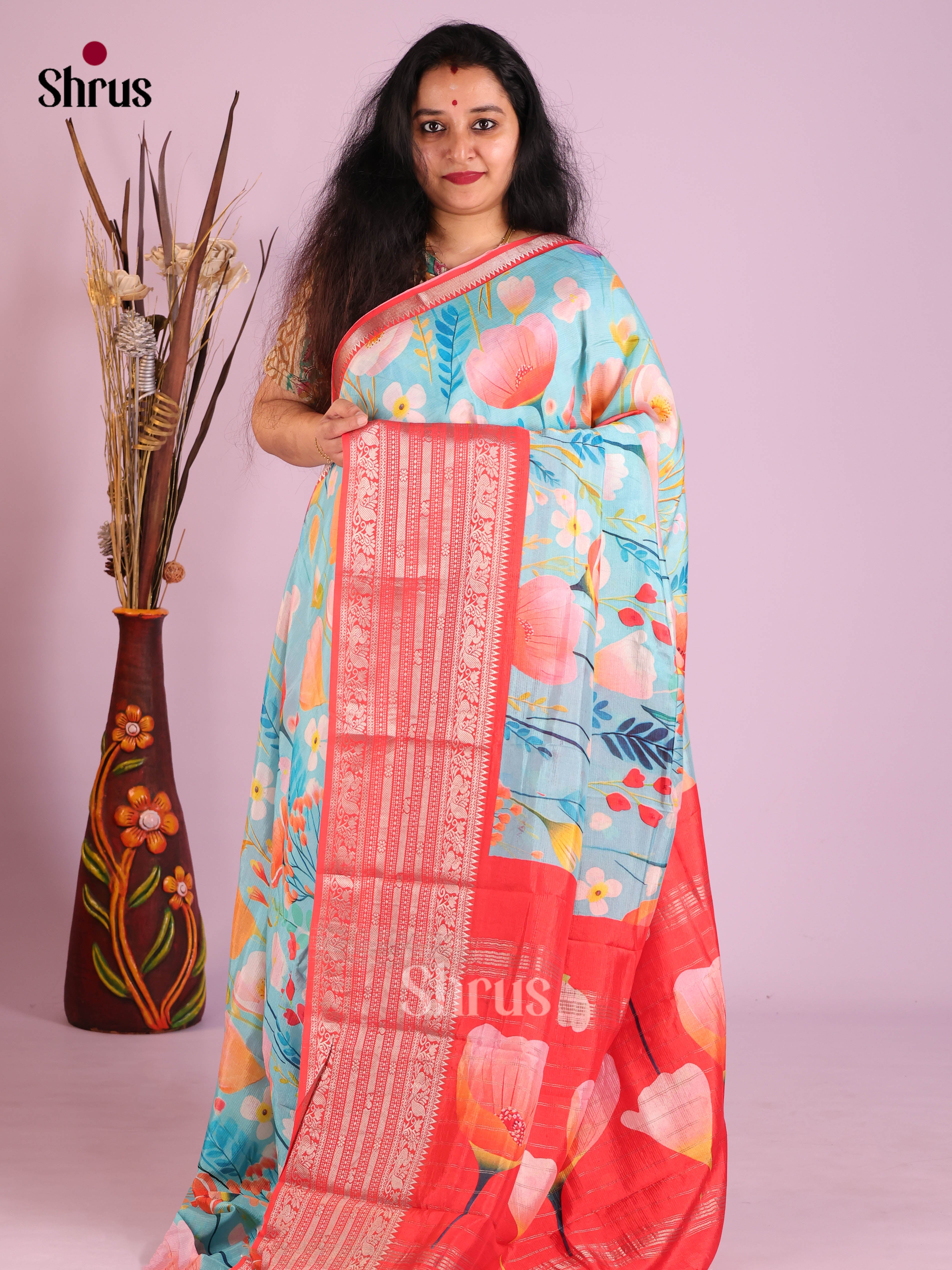 DIS26369 - Mangalagiri printed silkcotton Saree