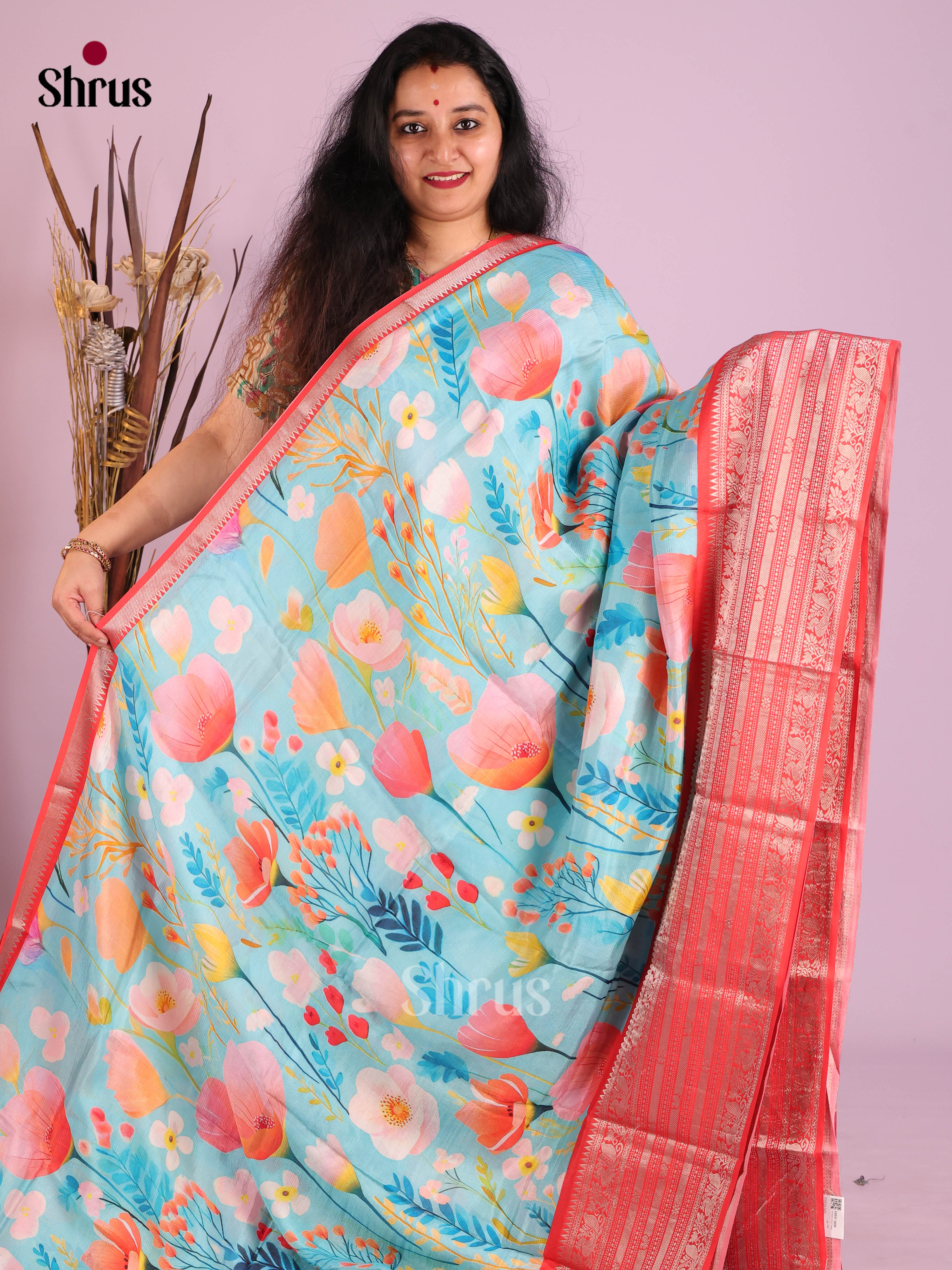 DIS26369 - Mangalagiri printed silkcotton Saree