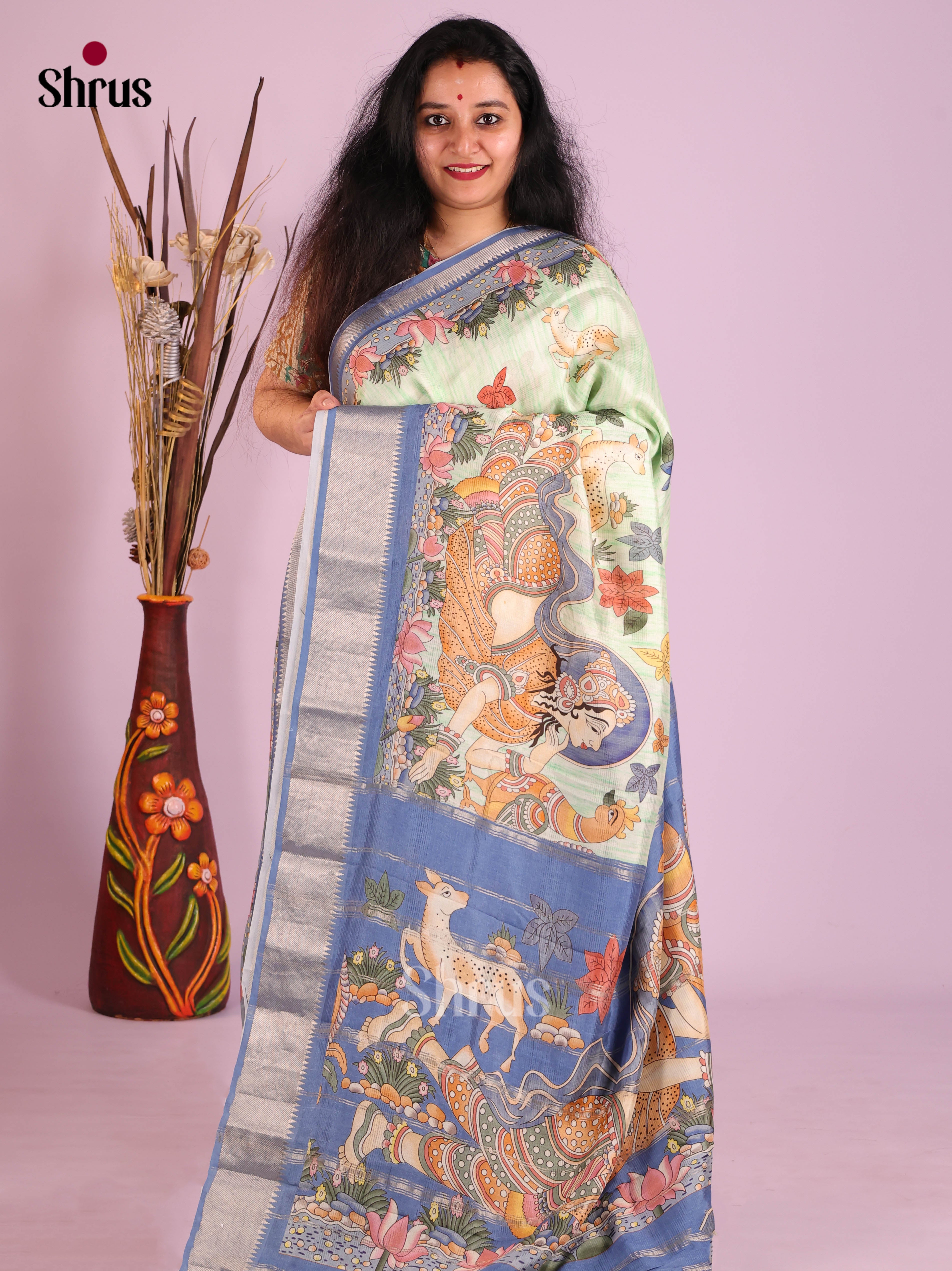 DIS26379 - Mangalagiri printed silkcotton Saree - Shop on Shrus.com