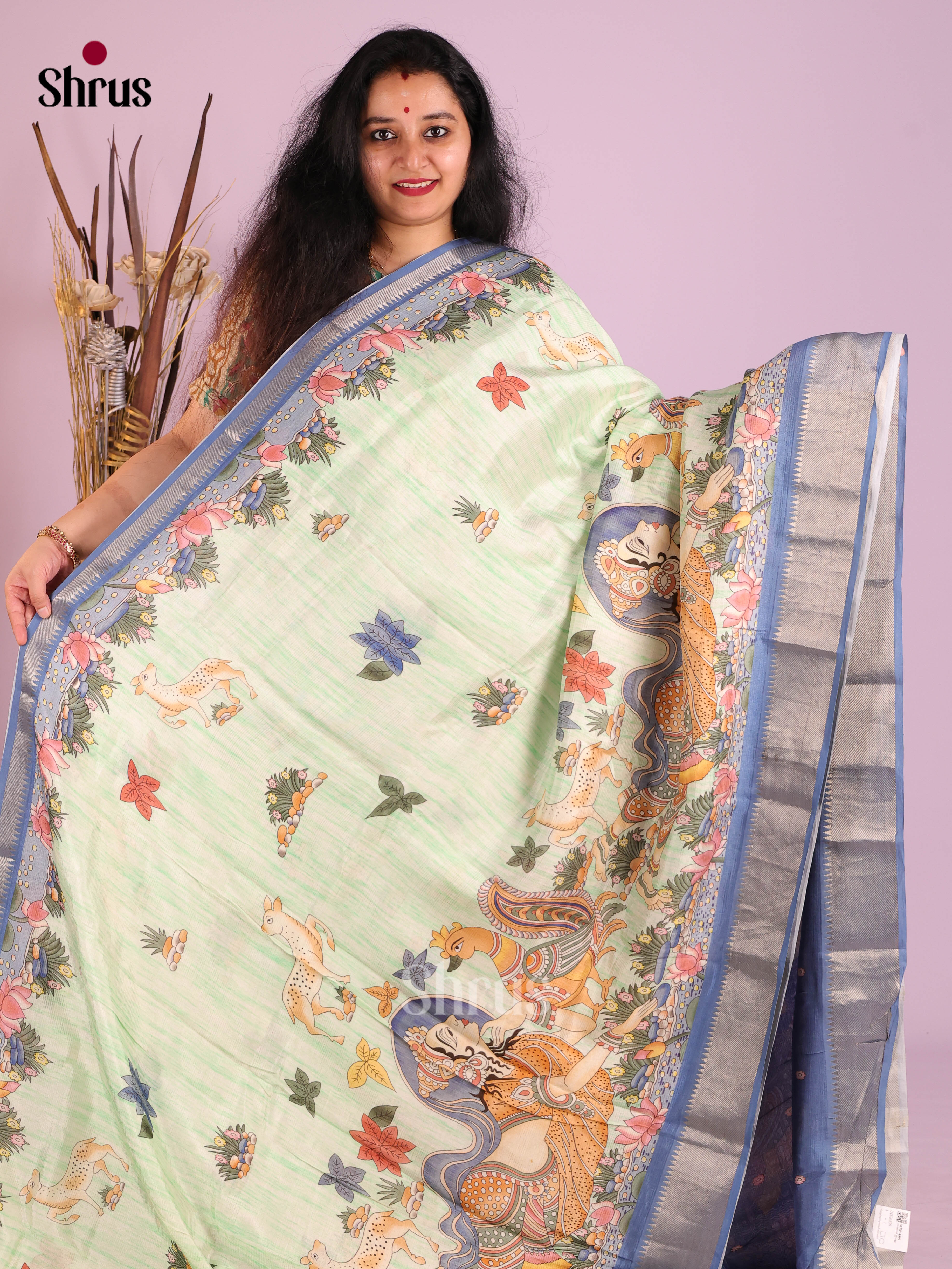 DIS26379 - Mangalagiri printed silkcotton Saree - Shop on Shrus.com