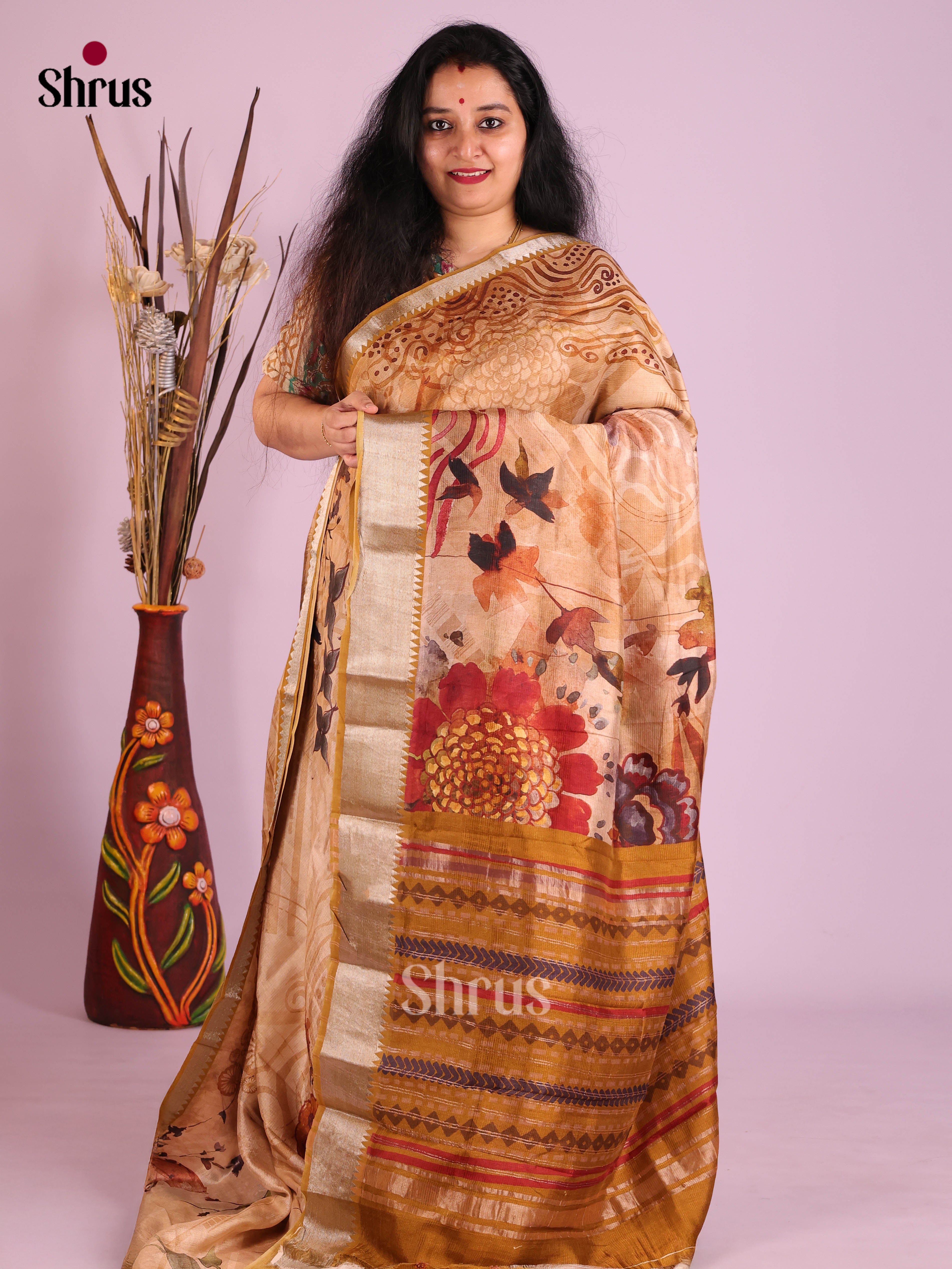 DIS26381 - Mangalagiri printed silkcotton Saree - Shop on Shrus.com