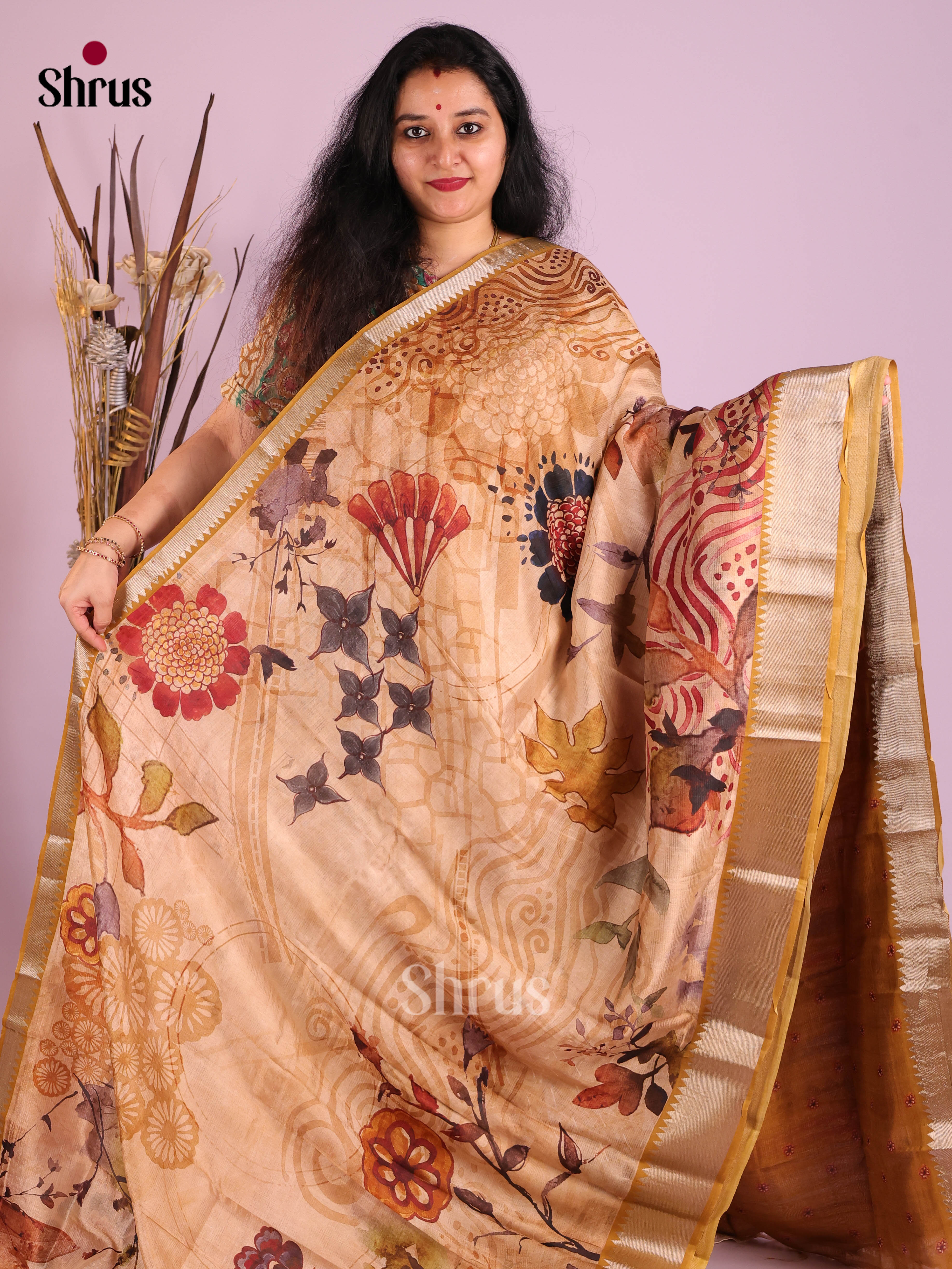 DIS26381 - Mangalagiri printed silkcotton Saree - Shop on Shrus.com
