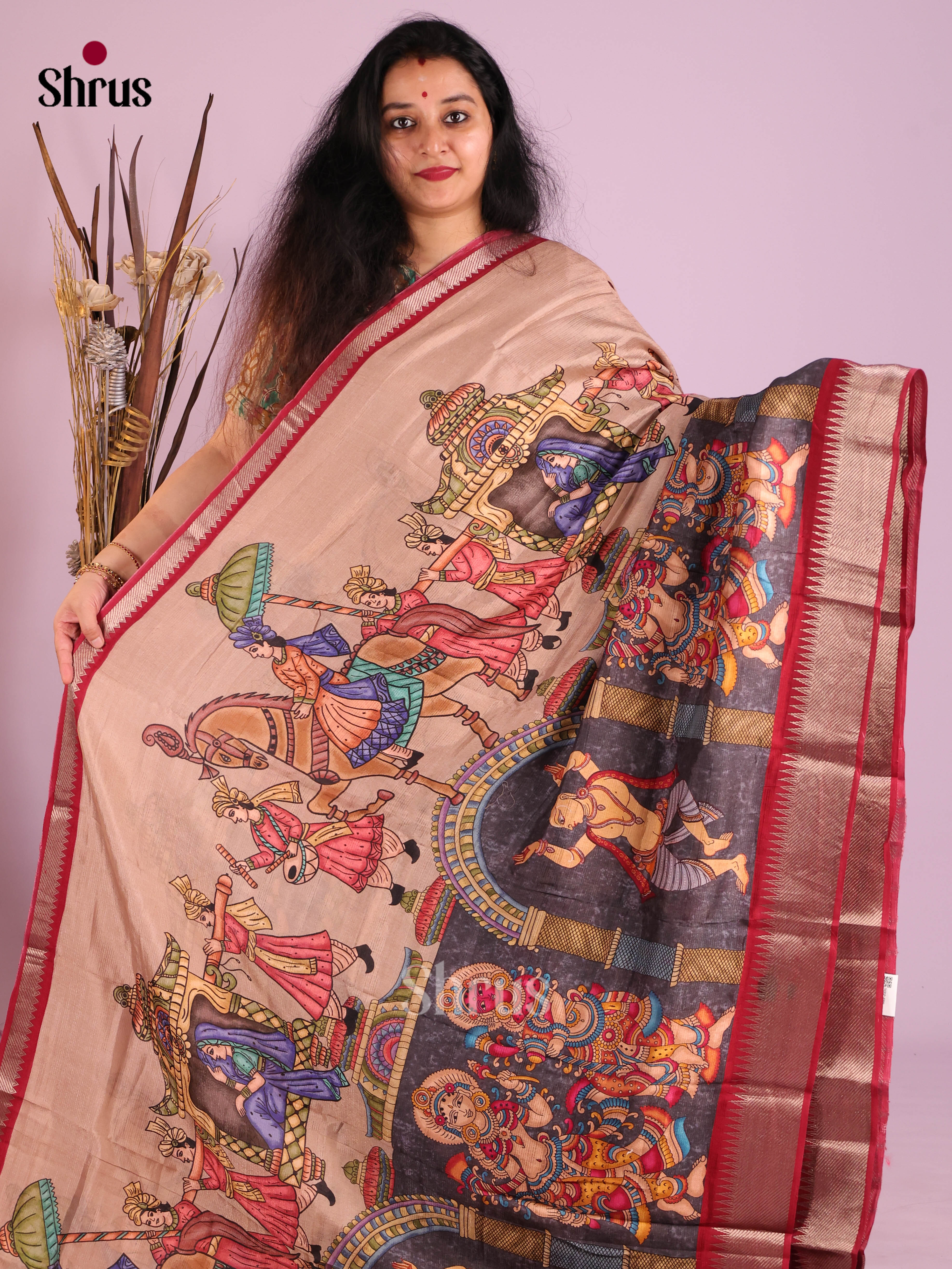 DIS26382 - Mangalagiri printed silkcotton Saree - Shop on Shrus.com