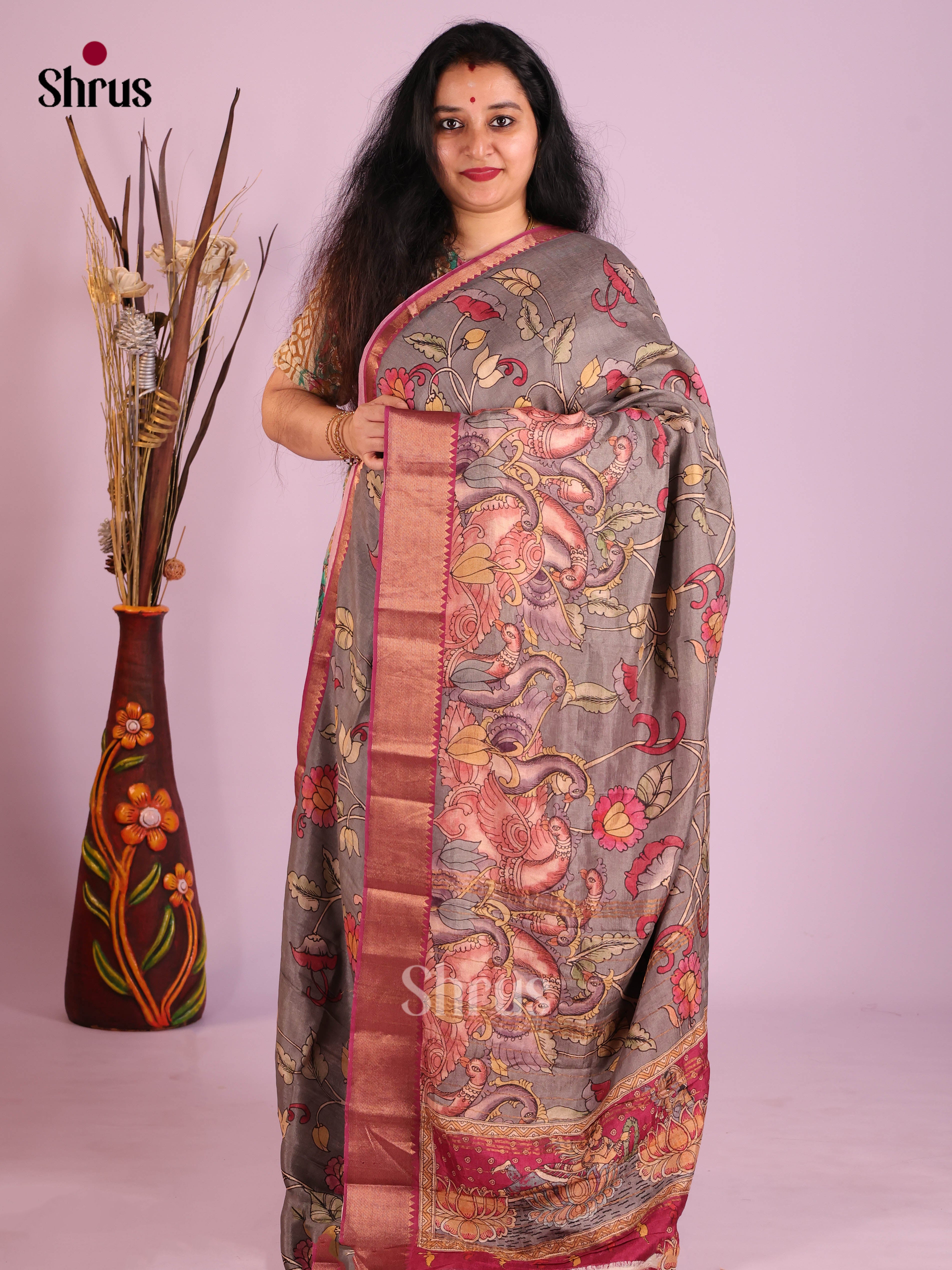 DIS26383 - Mangalagiri printed silkcotton Saree - Shop on Shrus.com