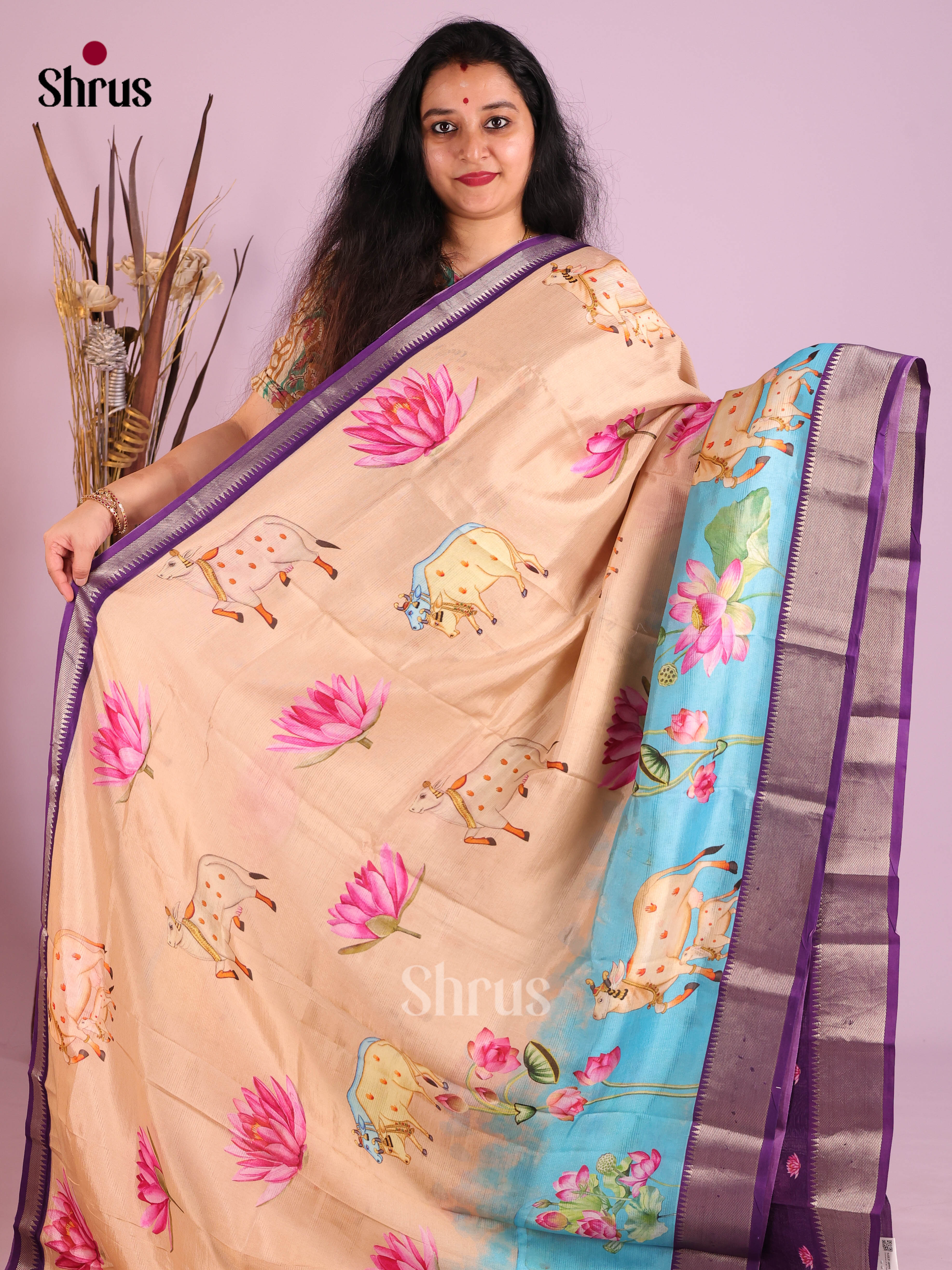 DIS26390 - Mangalagiri printed silkcotton Saree - Shop on Shrus.com
