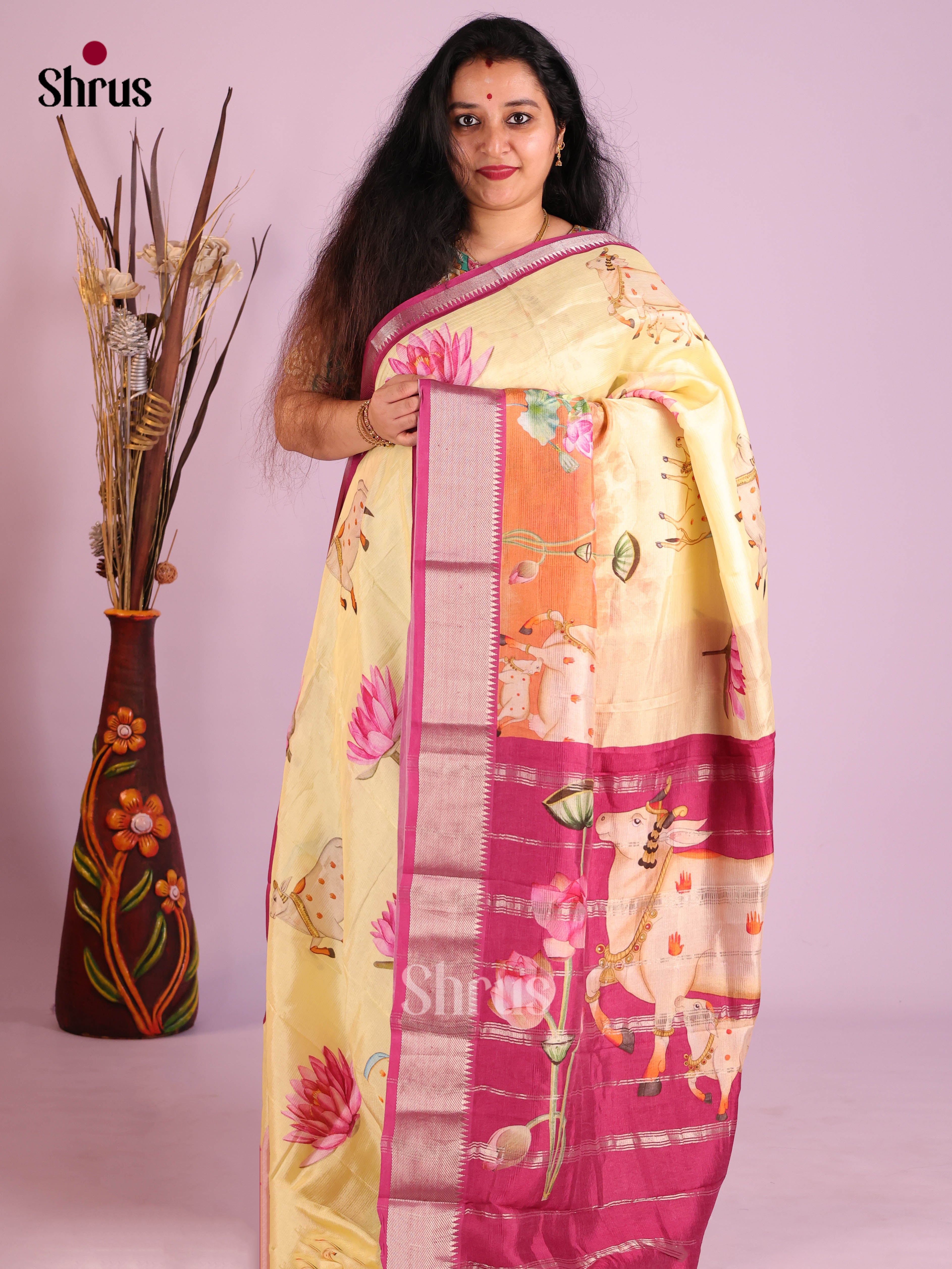 DIS26391 - Mangalagiri printed silkcotton Saree - Shop on Shrus.com