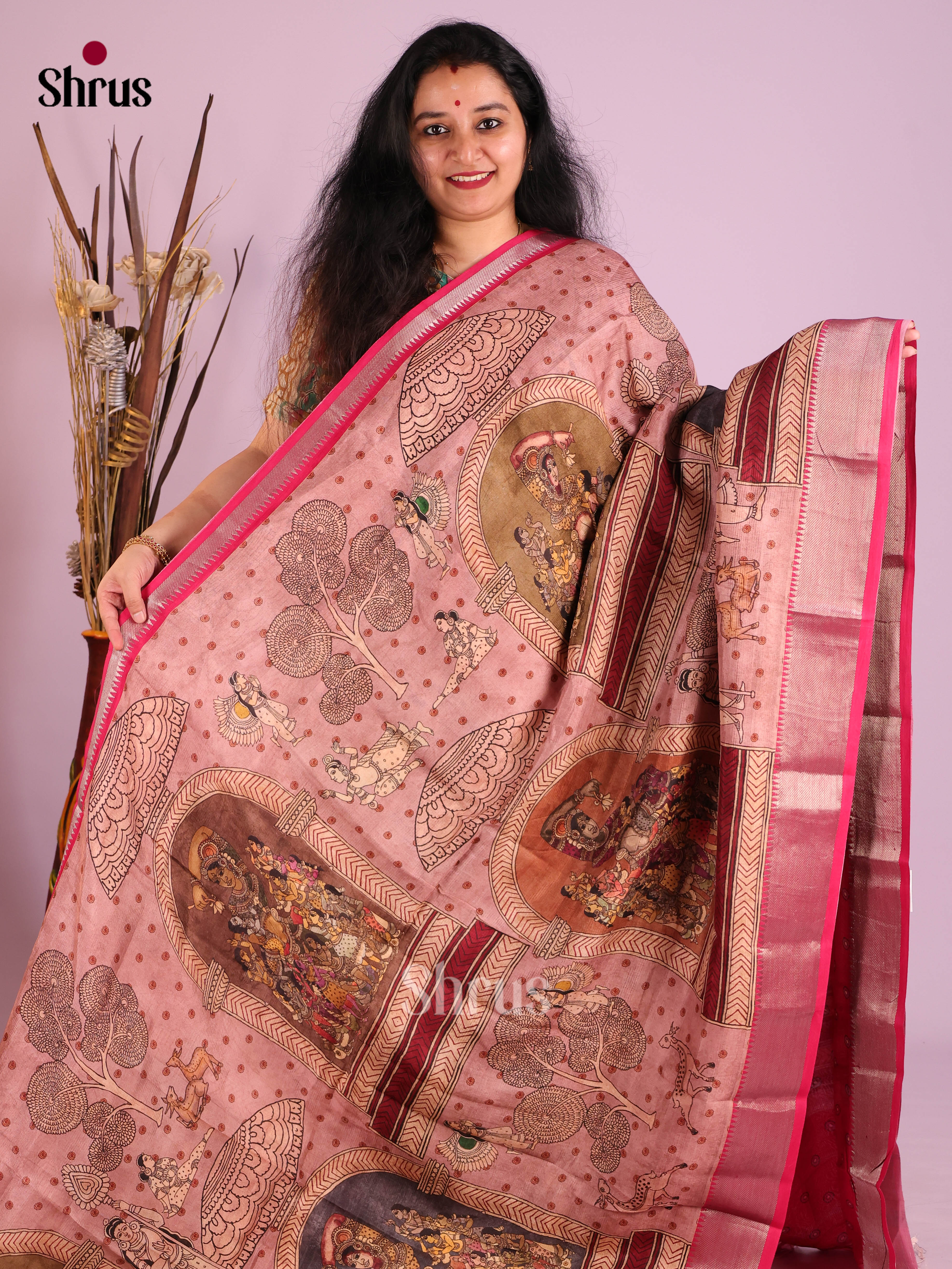 DIS26394 - Mangalagiri printed silkcotton Saree - Shop on Shrus.com