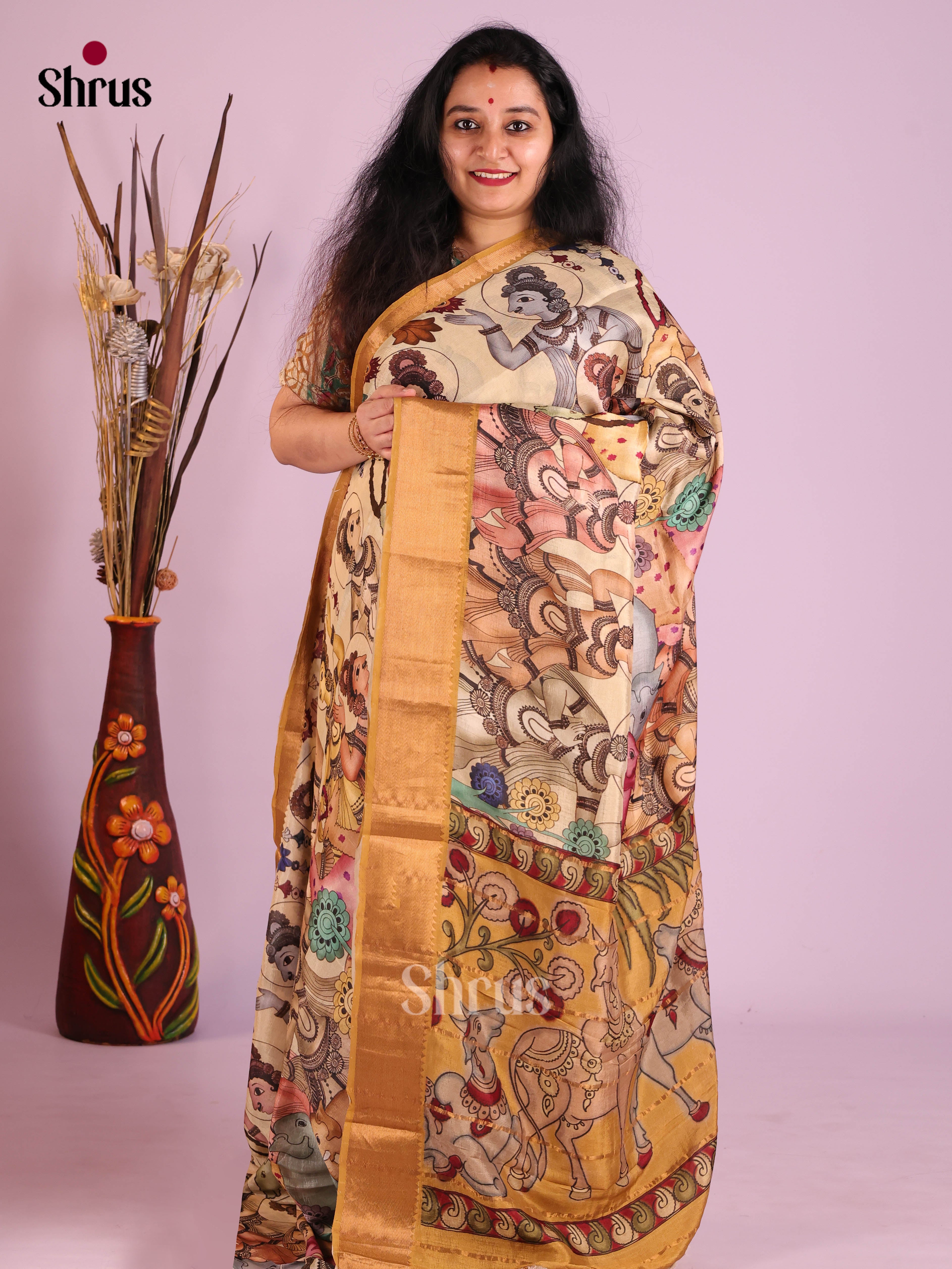 DIS26395 - Mangalagiri printed silkcotton Saree - Shop on Shrus.com