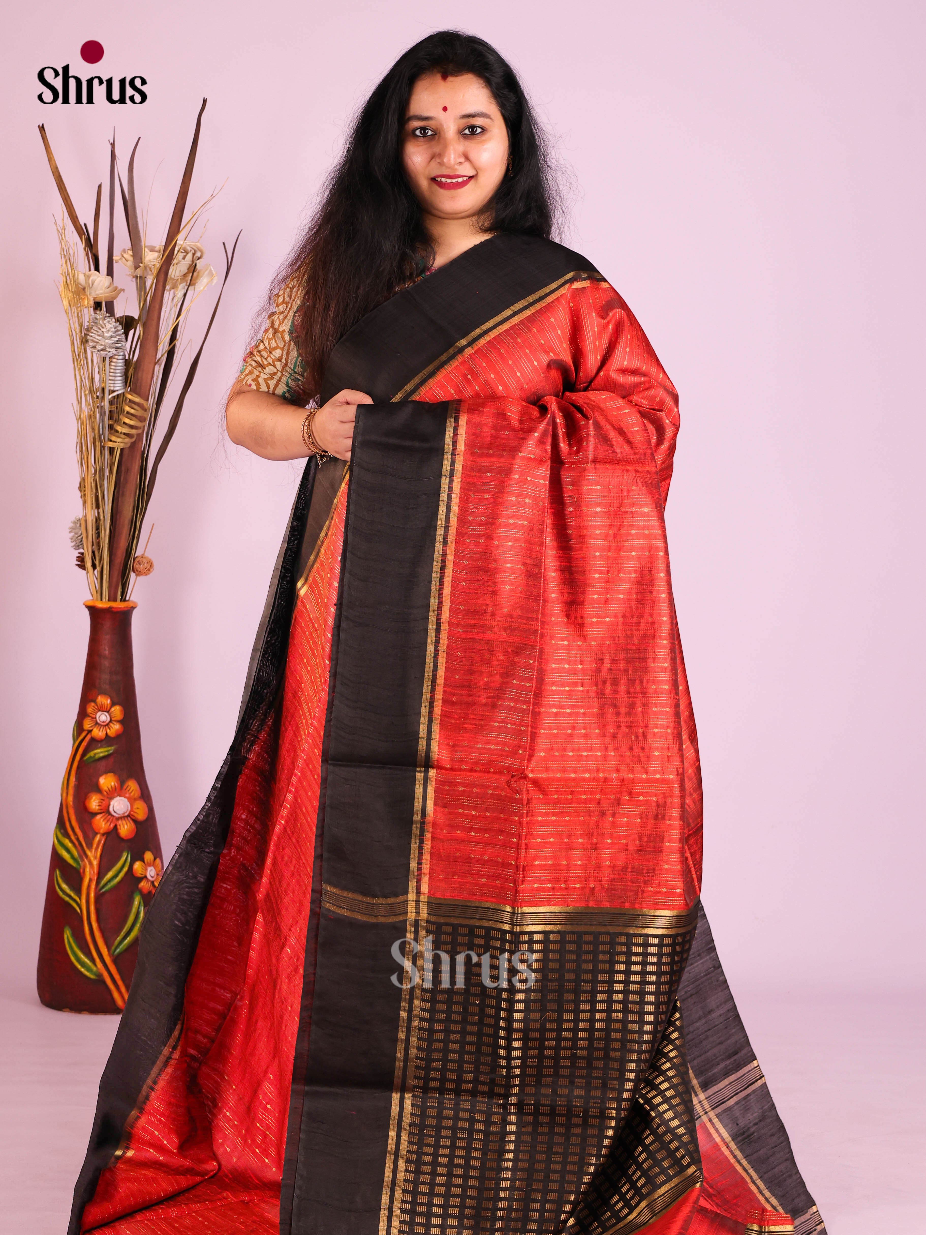 Red & Black- Raw Silk Saree