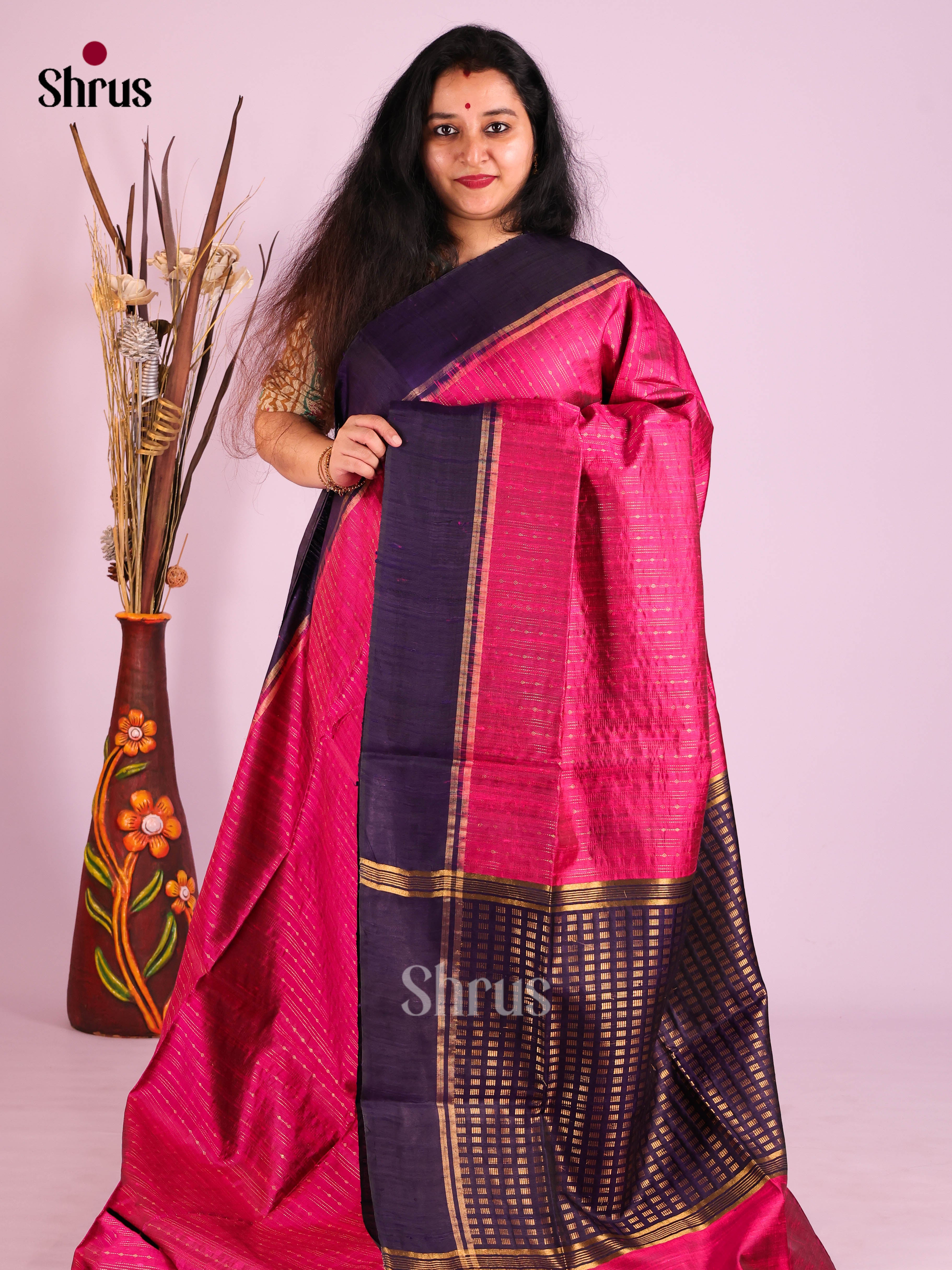 Pink & Blue - Raw Silk Saree