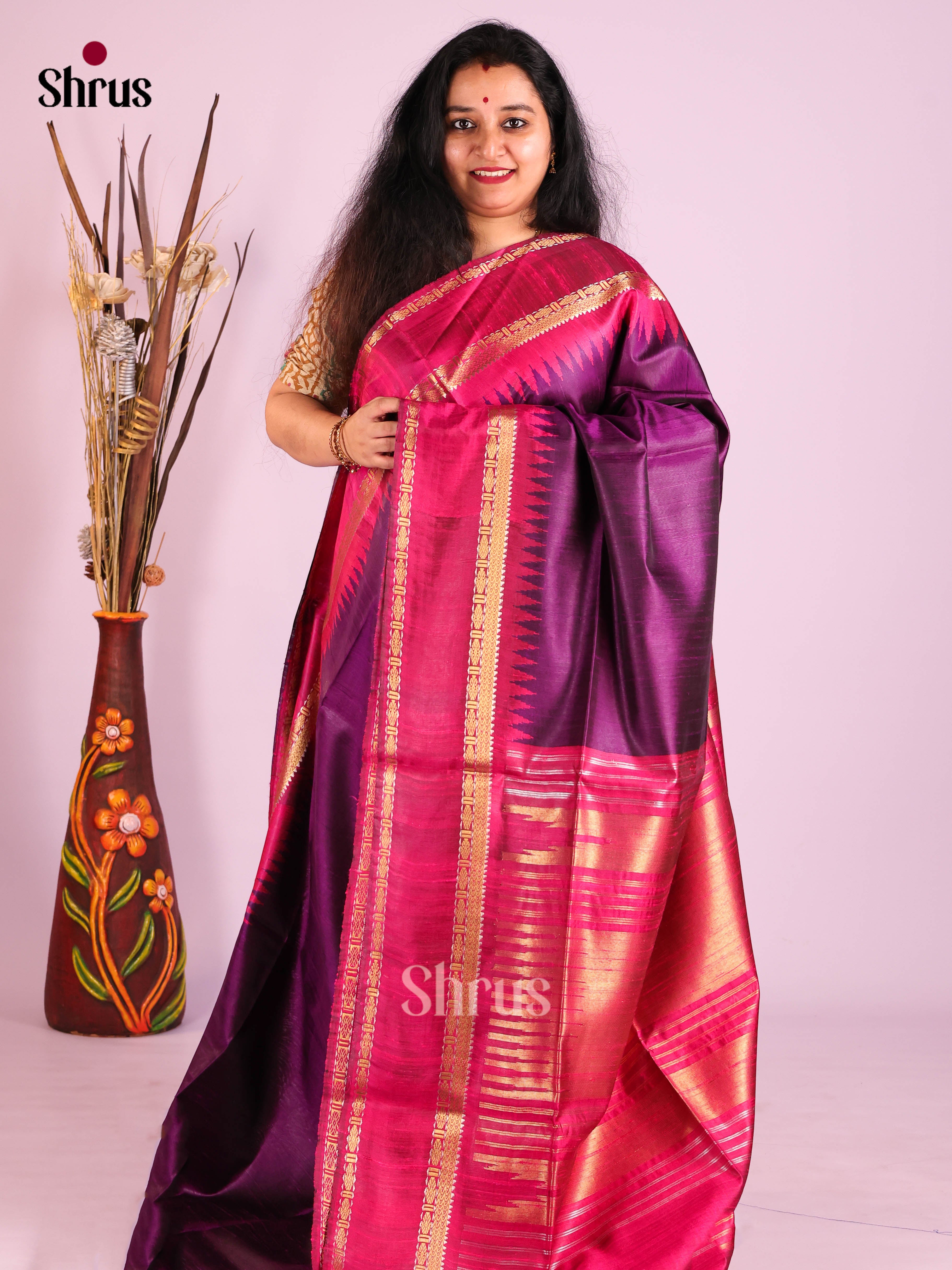 Violet & Pink - Raw Silk Saree