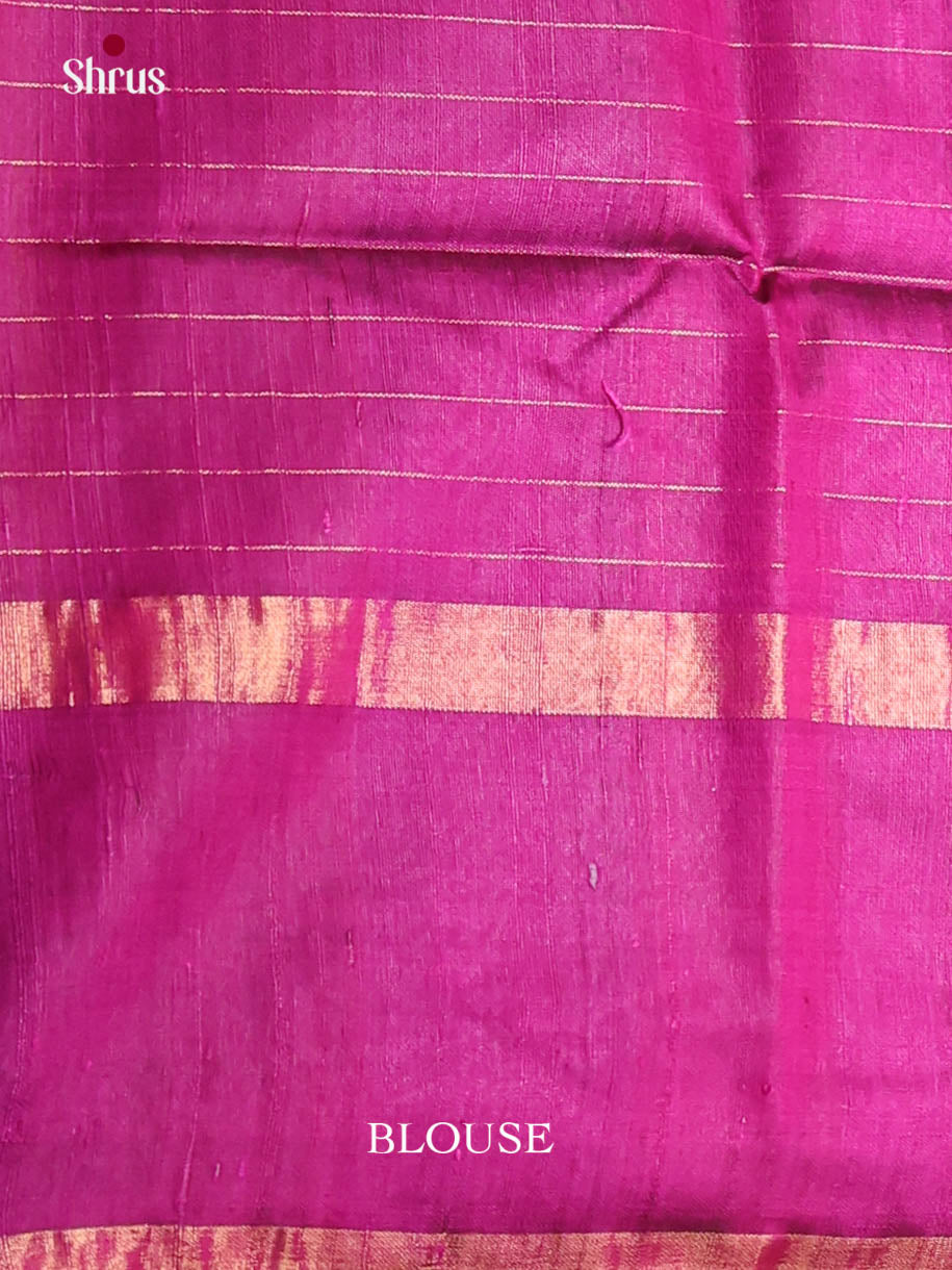 Lustrous Mustard Raw Silk Saree With Gold Checks & Majenta Border