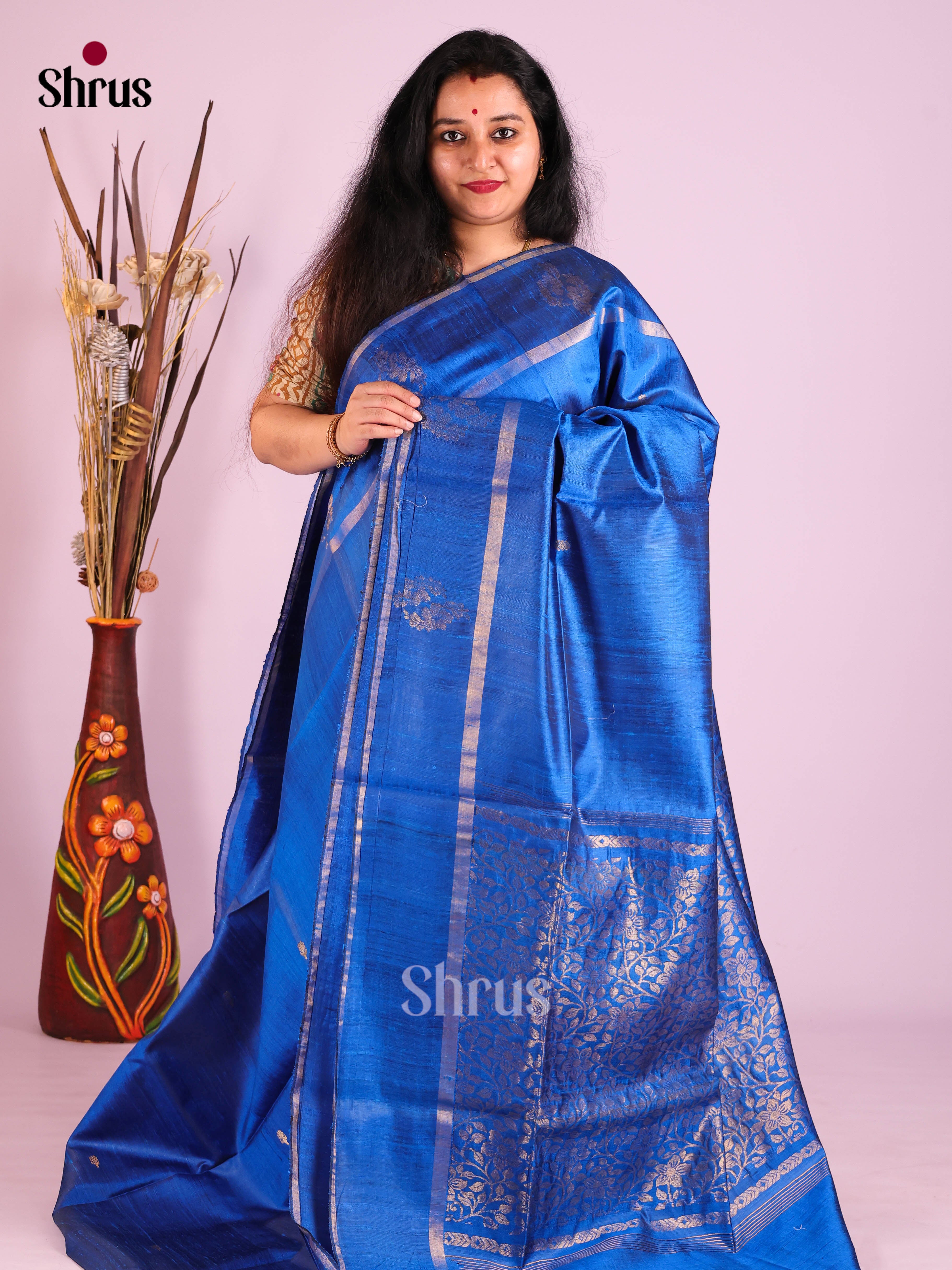 Blue(Single Tone) - Raw Silk Saree