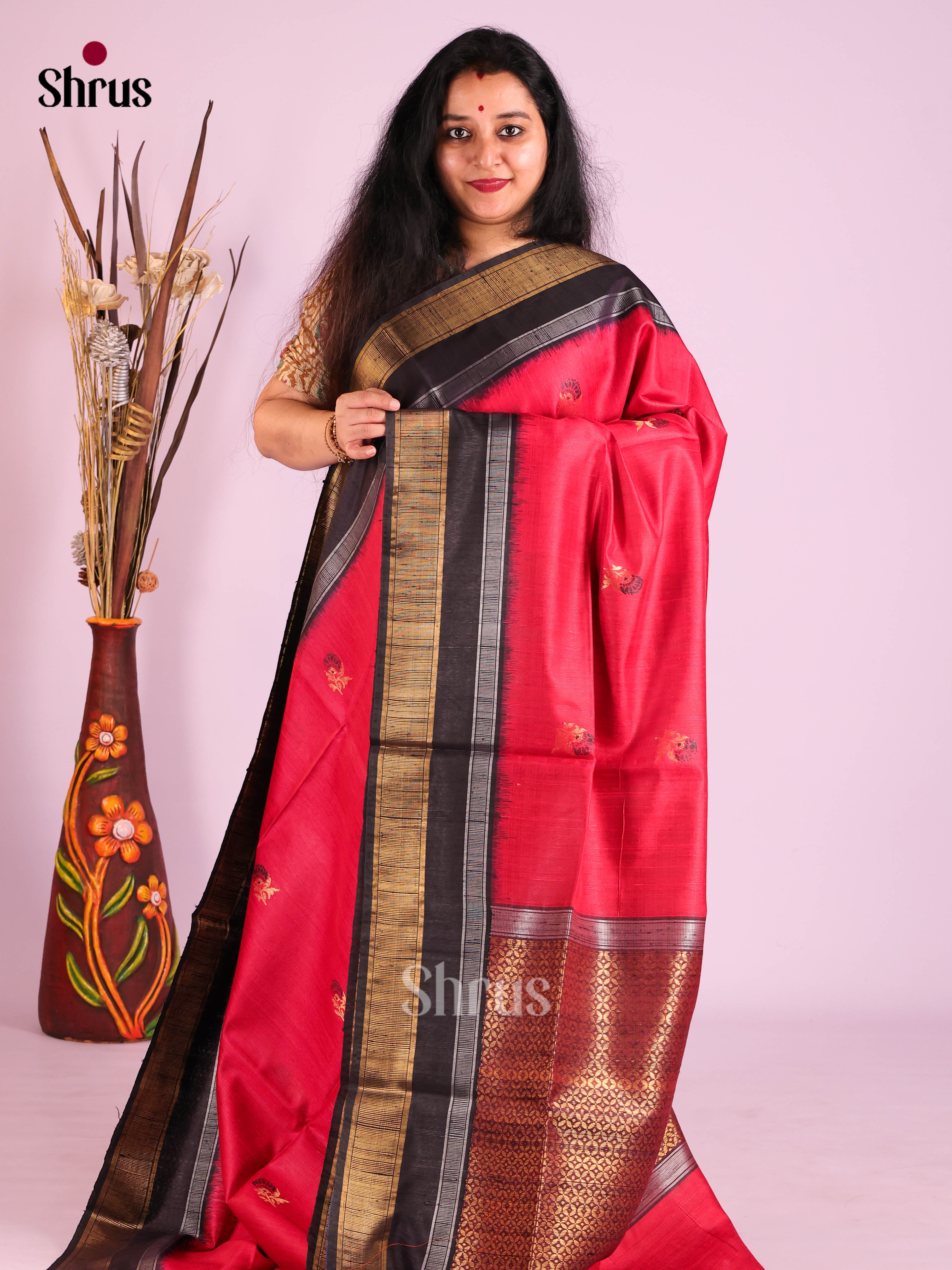 Red & Black- Raw Silk Saree