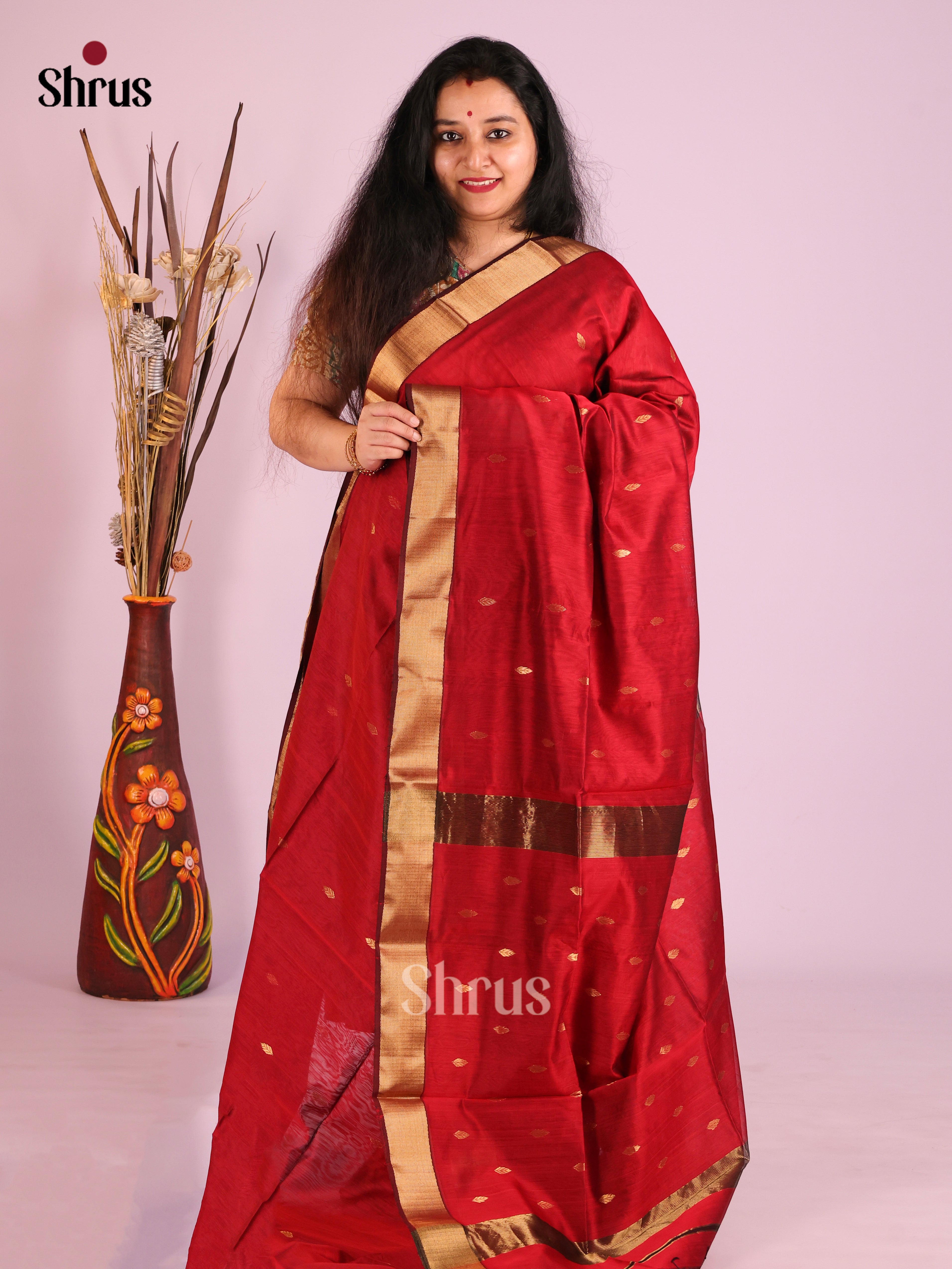 Red(Single Tone)- Maheshwari silkcotton Saree