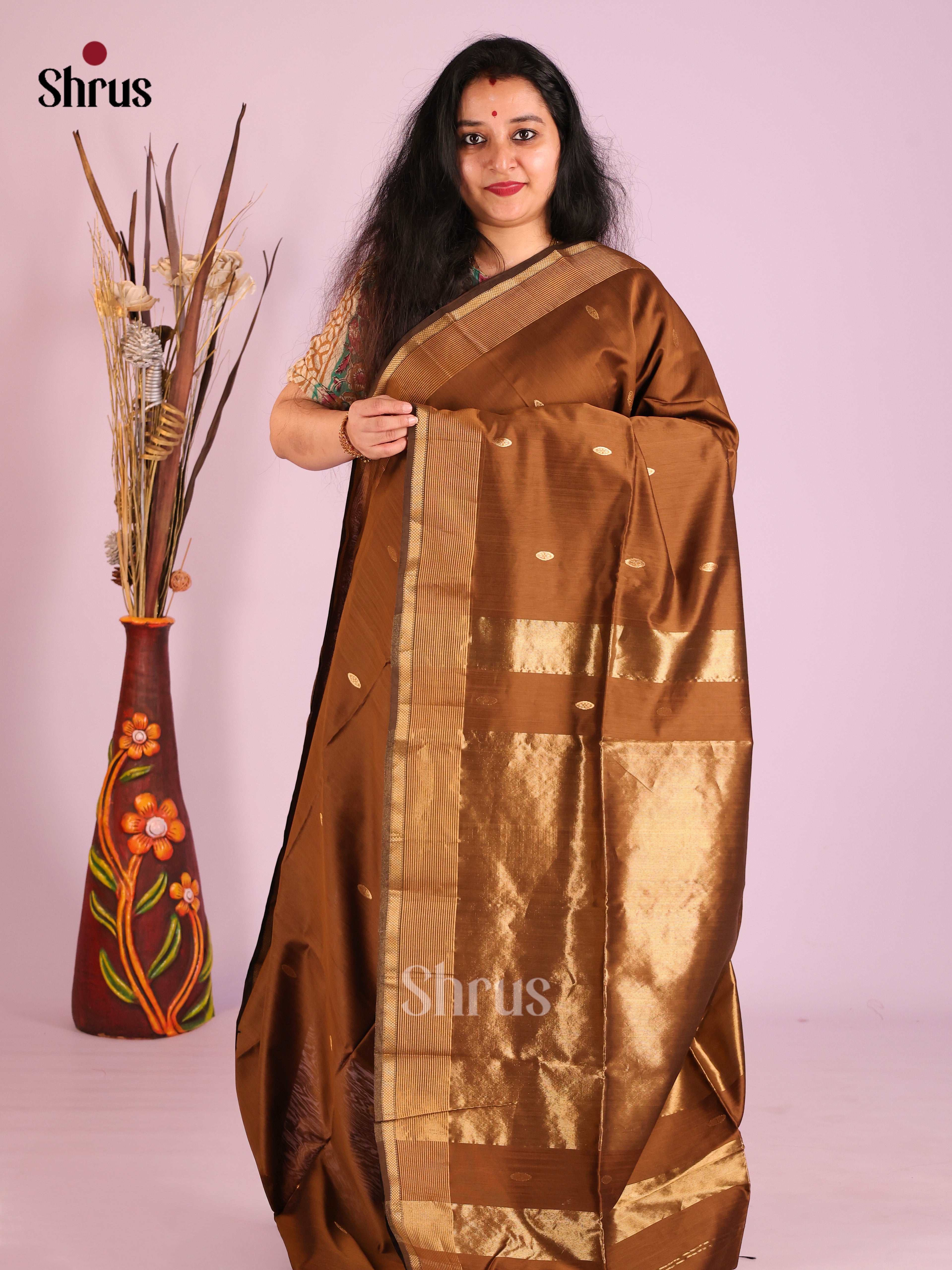 Honey(Single Tone) - Maheshwari silkcotton Saree - Shop on Shrus.com