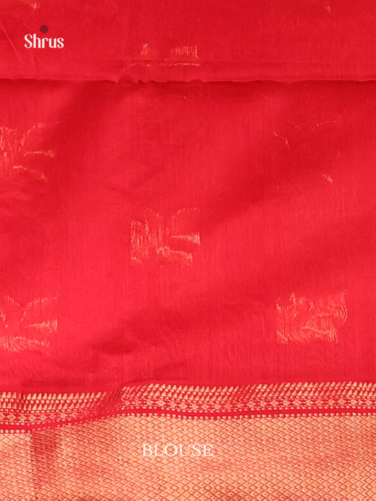 Vivid Orange Maheshwari Cotton Silk Saree With Plain Body & Red Pallu With Zari Buttas