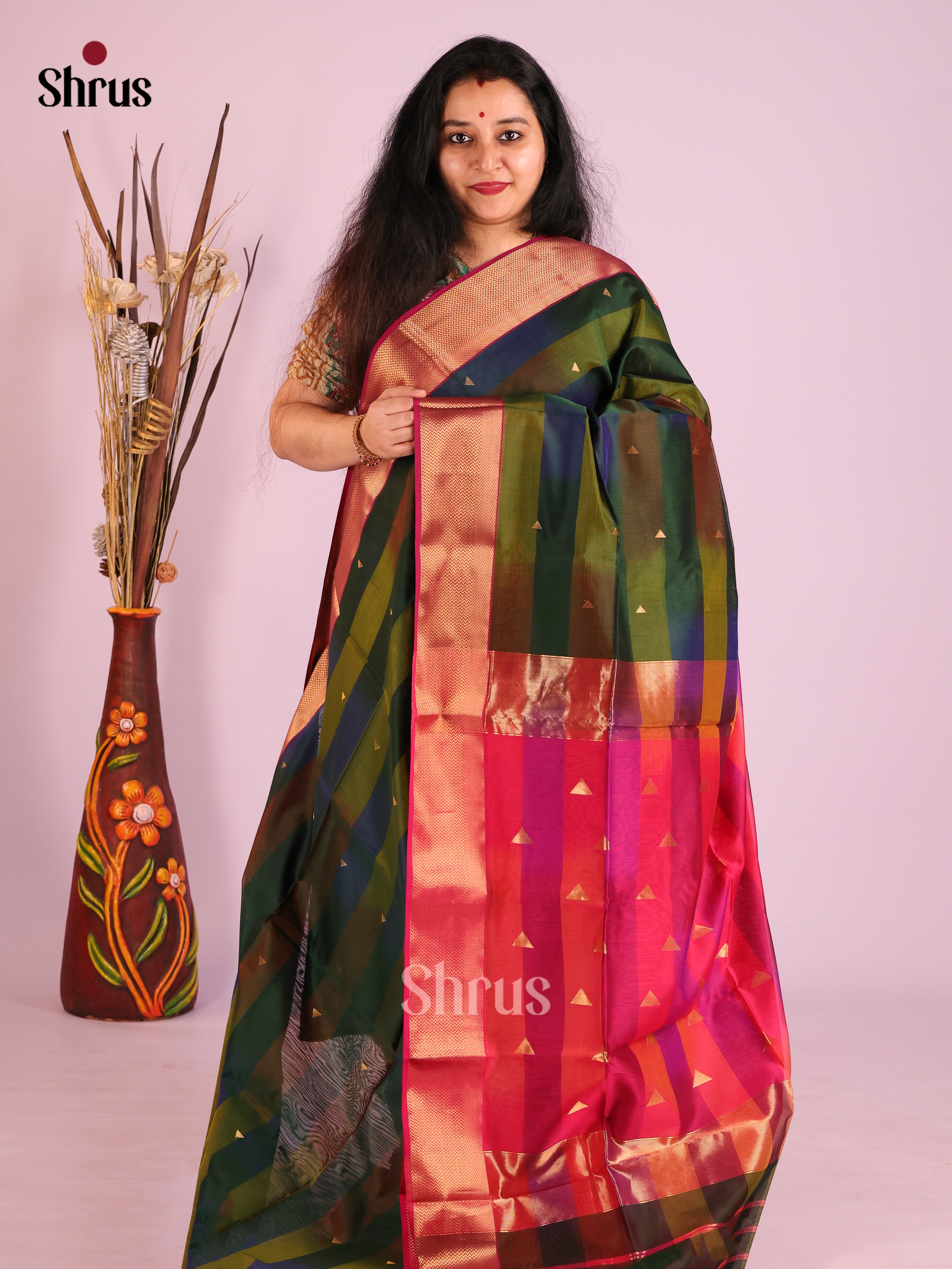 DIS27514 - Maheshwari silkcotton Saree - Shop on Shrus.com