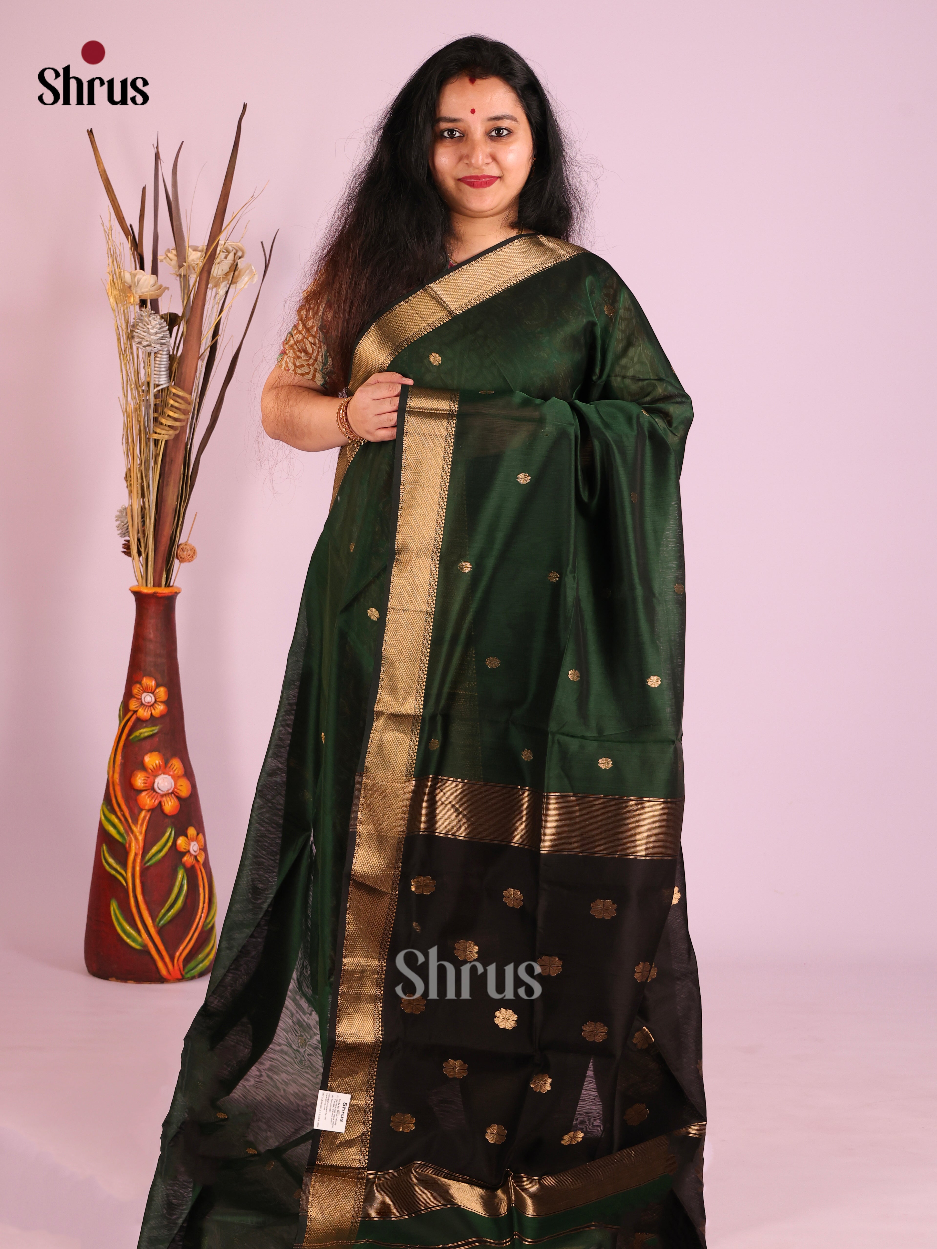 Green & Black - Maheshwari silkcotton Saree