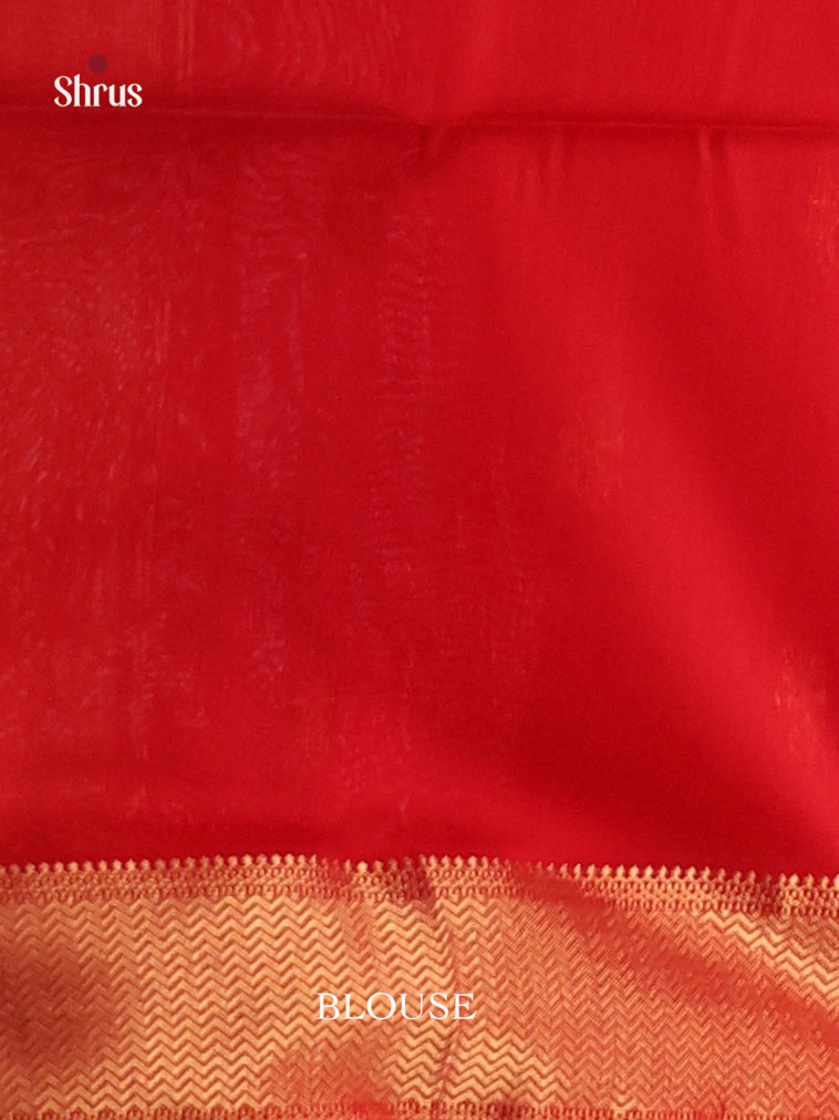 Luminous Mustard Maheshwari Silk Cotton Saree with Thread Buttas & Red Zari Border - Shop on Shrus.com