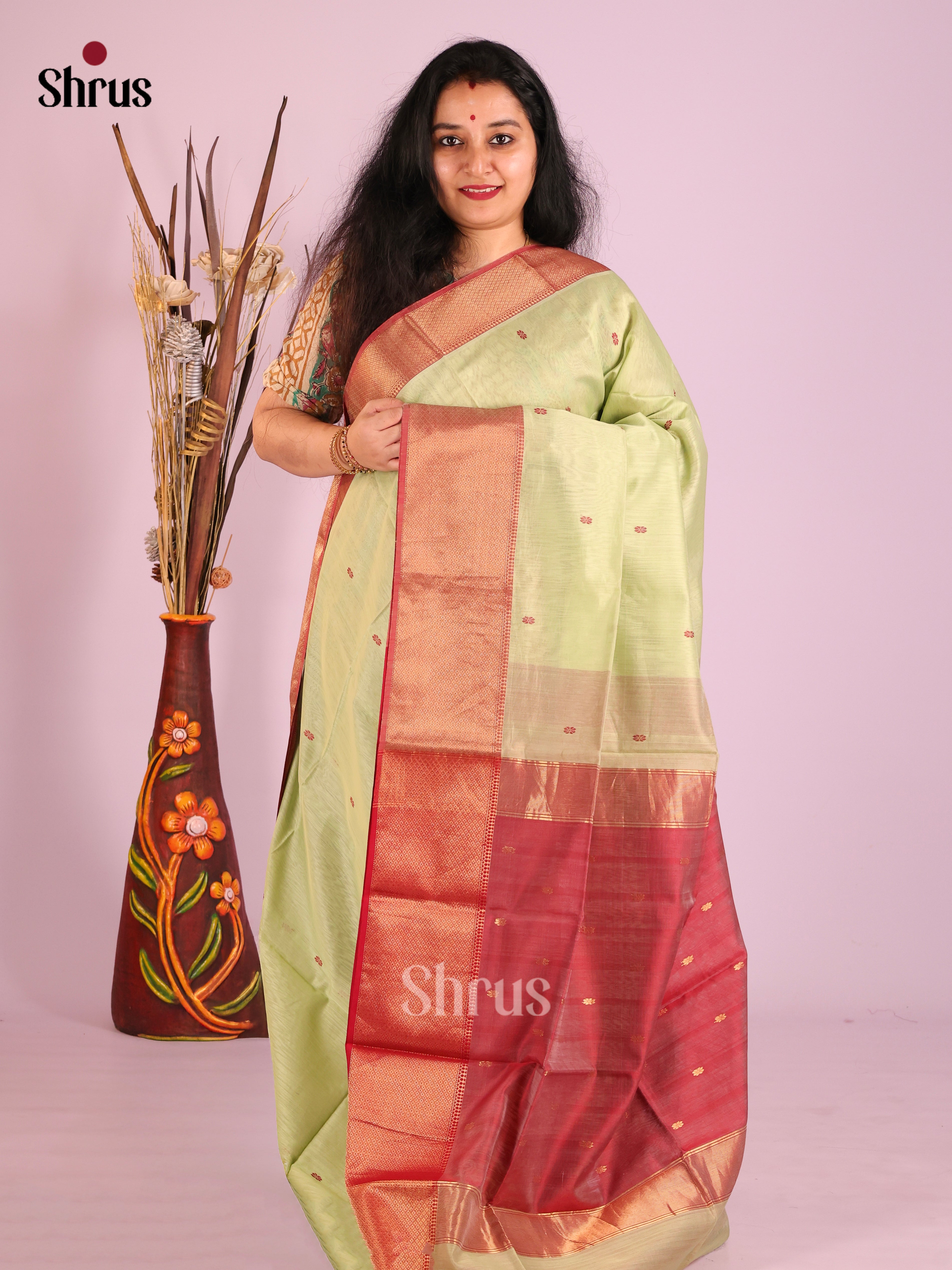 Pastel Green - Maheshwari silkcotton Saree