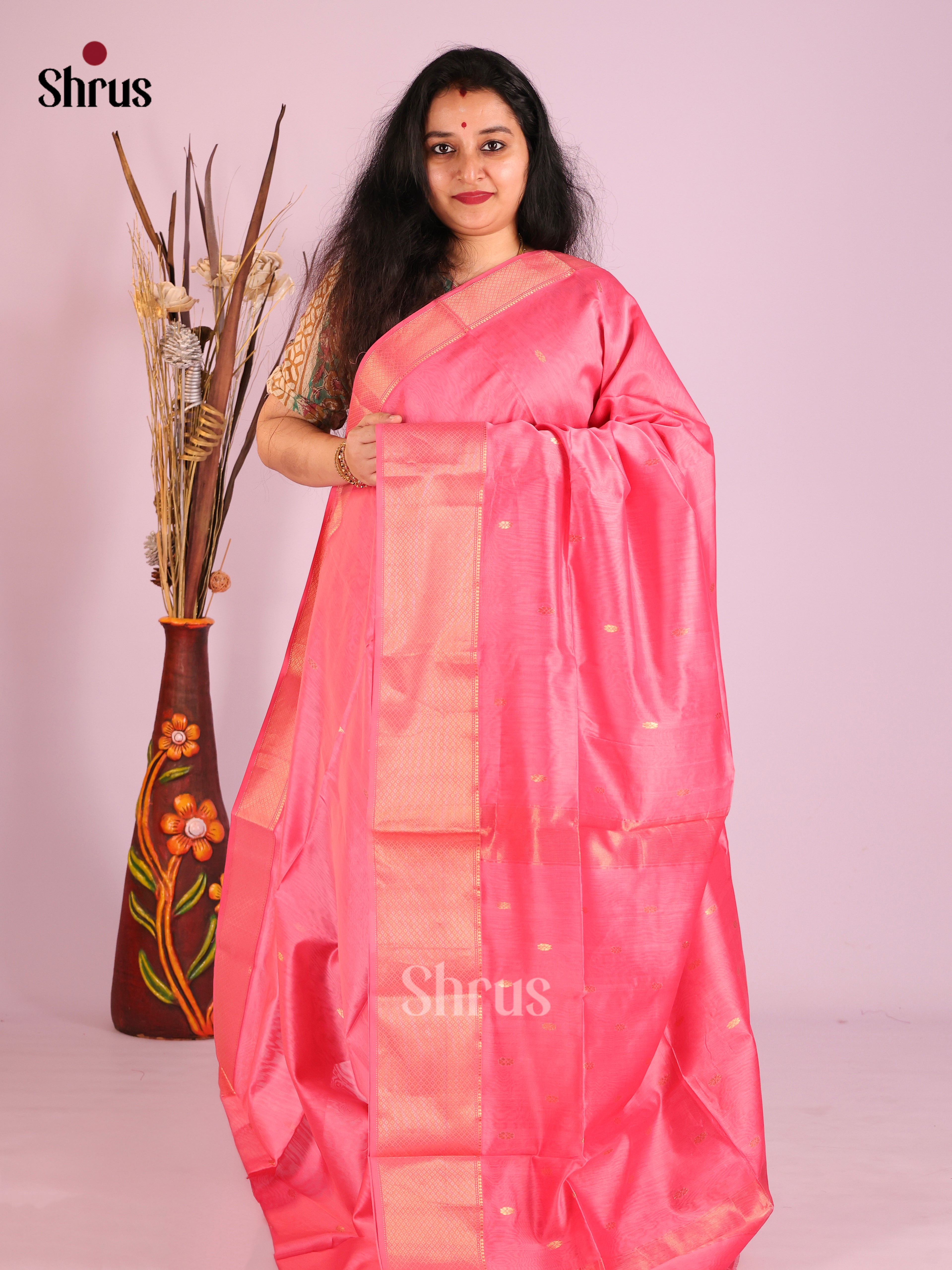 Pink(Single Tone)- Maheshwari silkcotton Saree