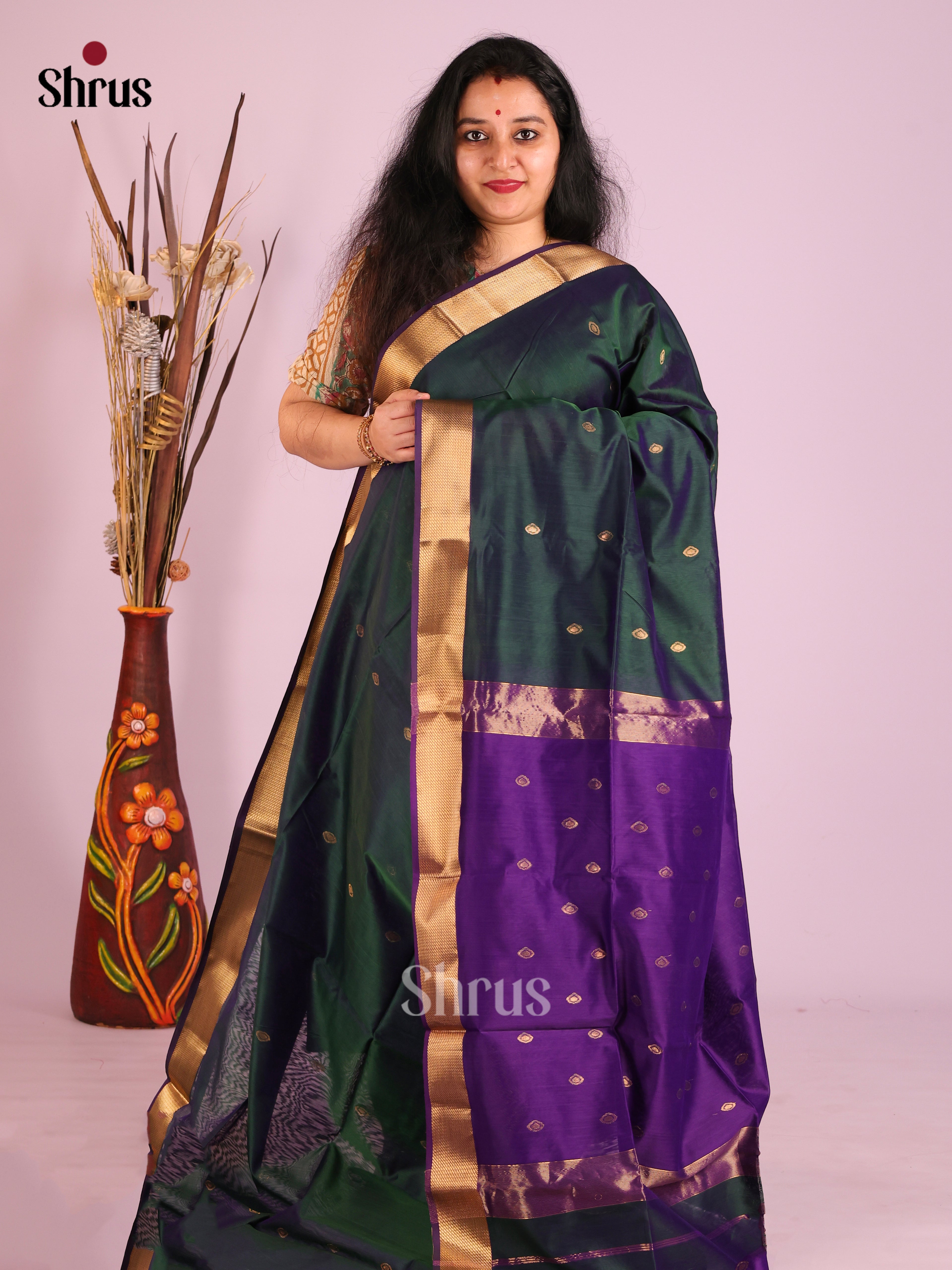 DIS27600 - Maheshwari silkcotton Saree - Shop on Shrus.com