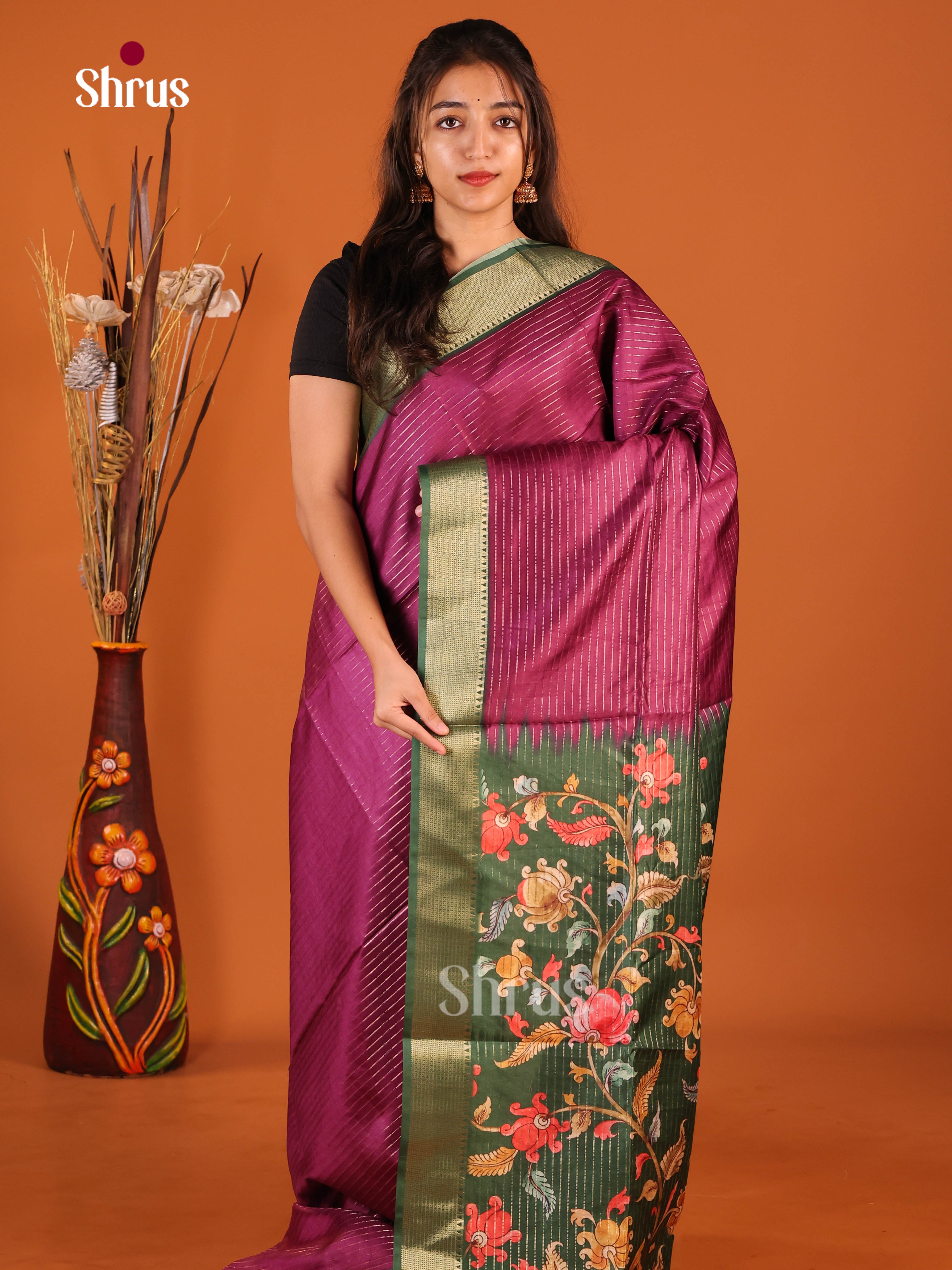 Purple & Green - Semi Dola silk Saree