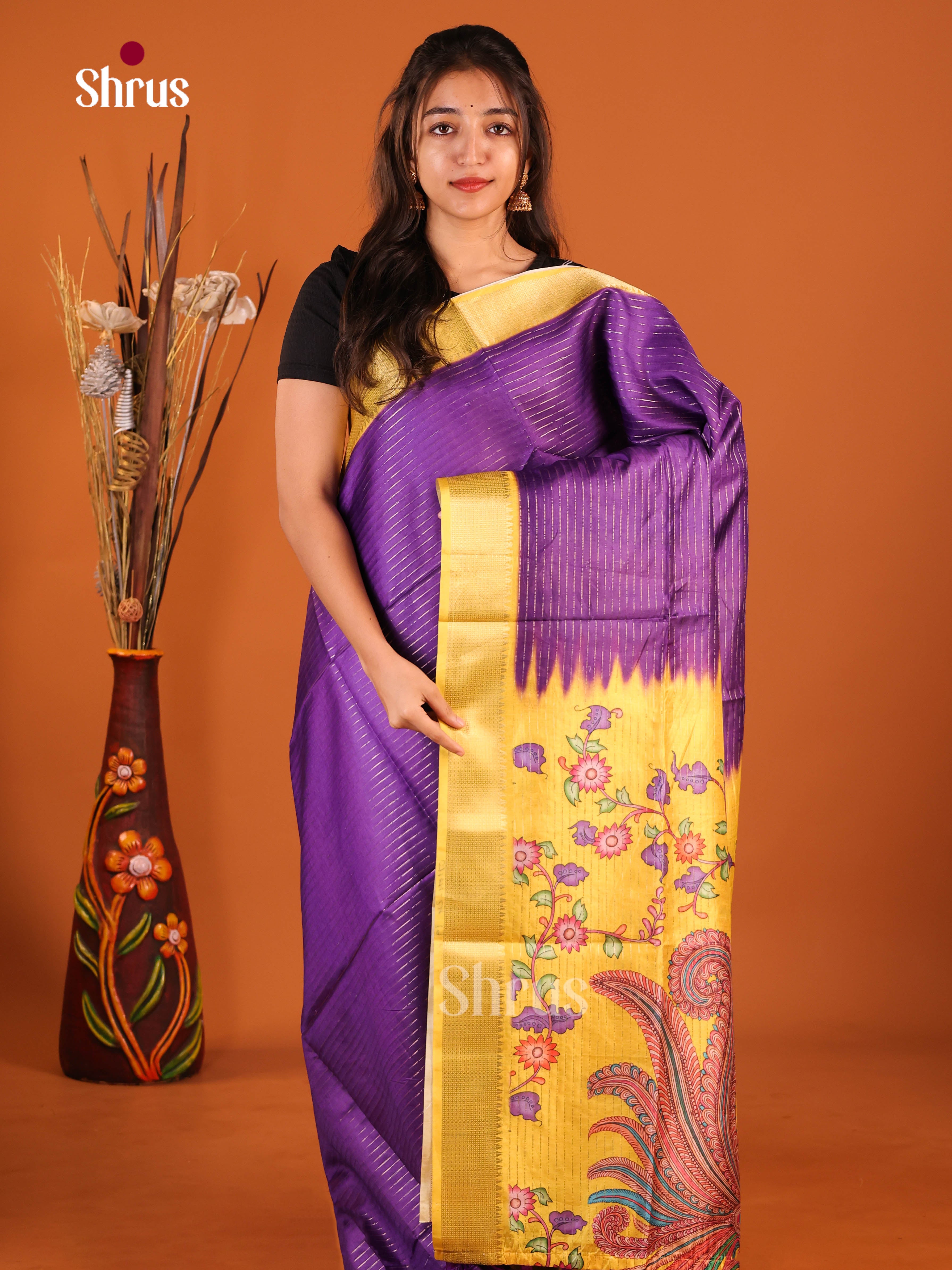 Violet & Yellow - Semi Dola silk Saree