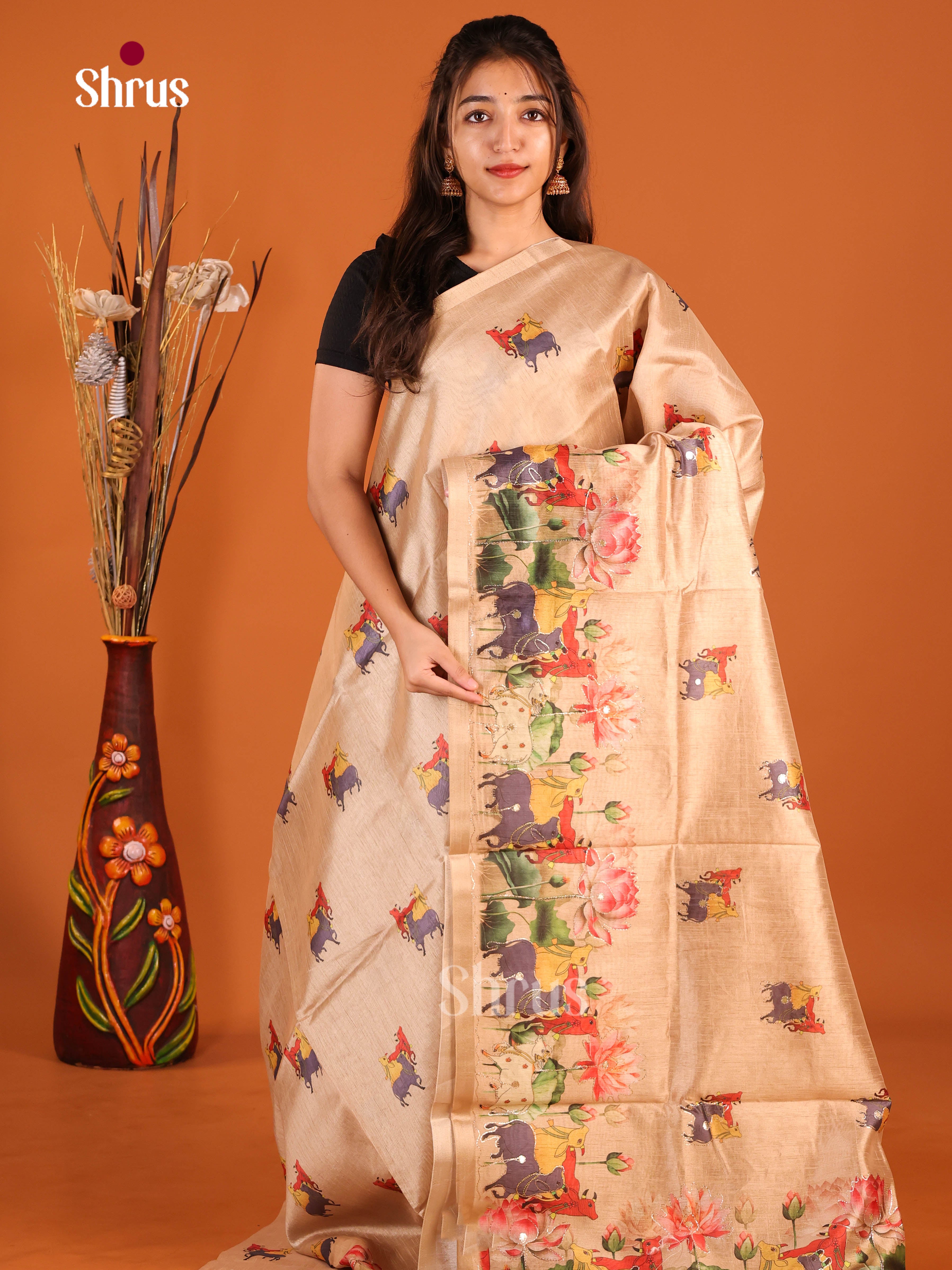 Pastel Brown - Semi Chanderi Saree