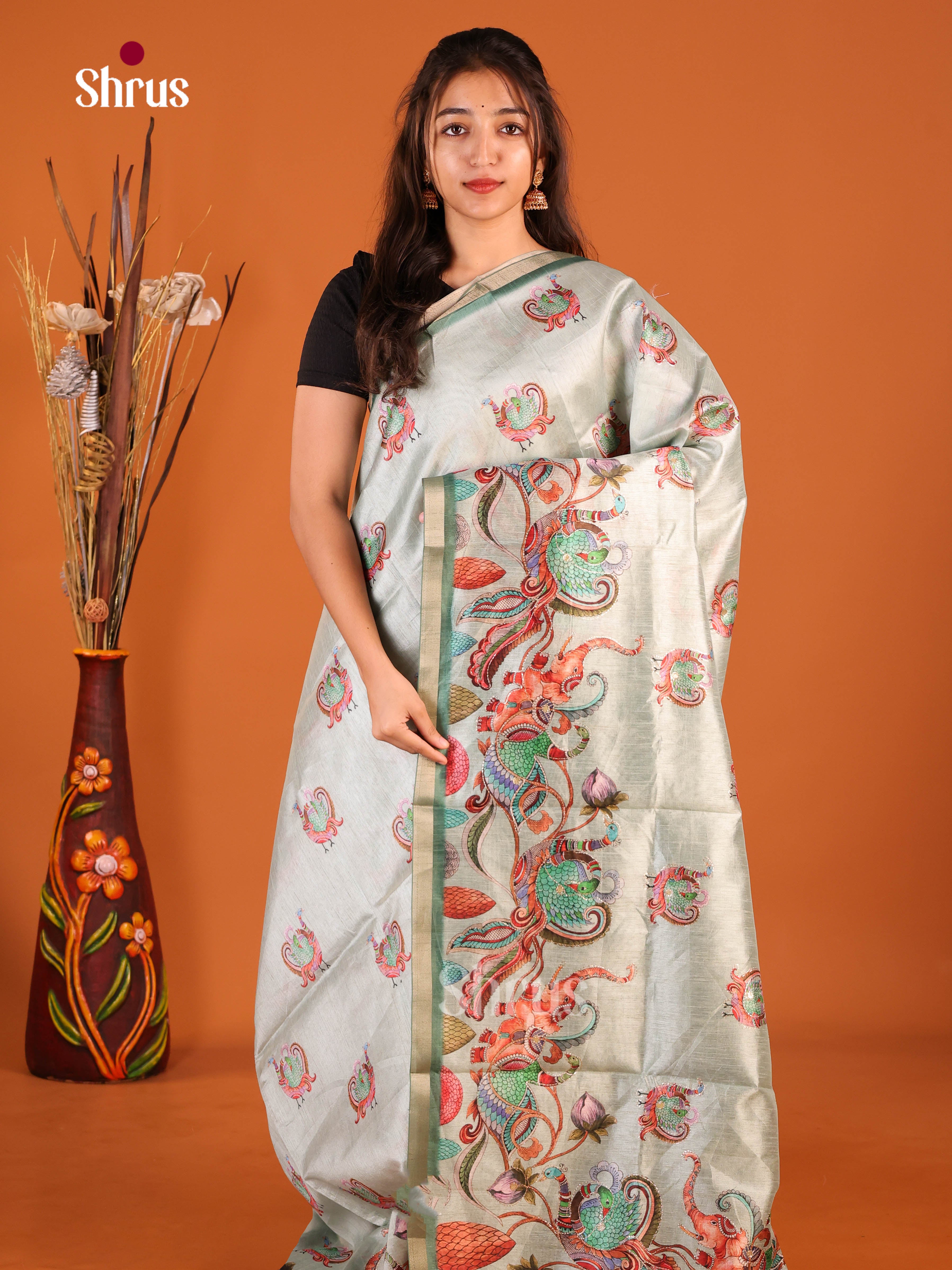Grey Green - Semi Chanderi Saree