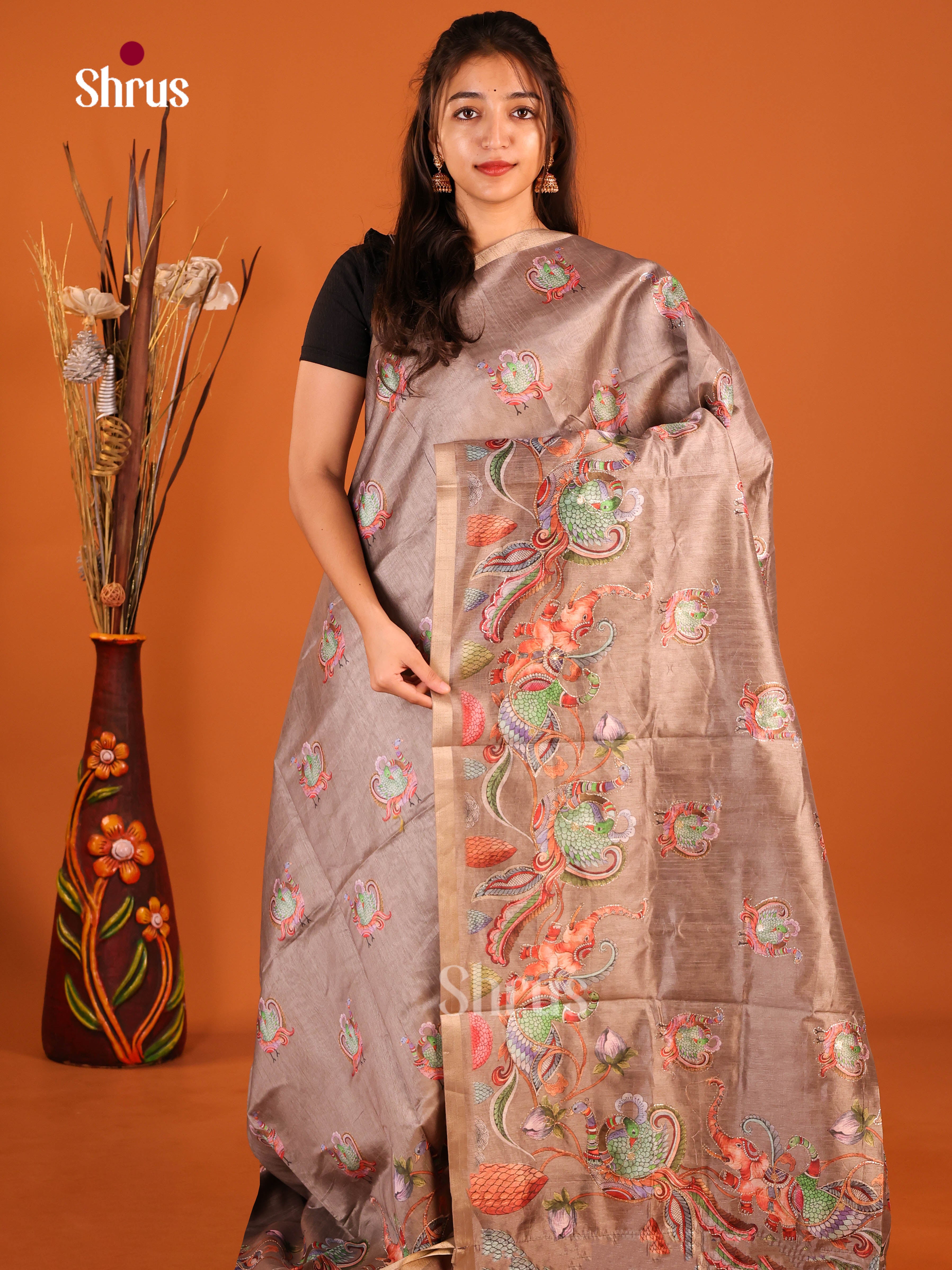 Pastel Brown - Semi Chanderi Saree