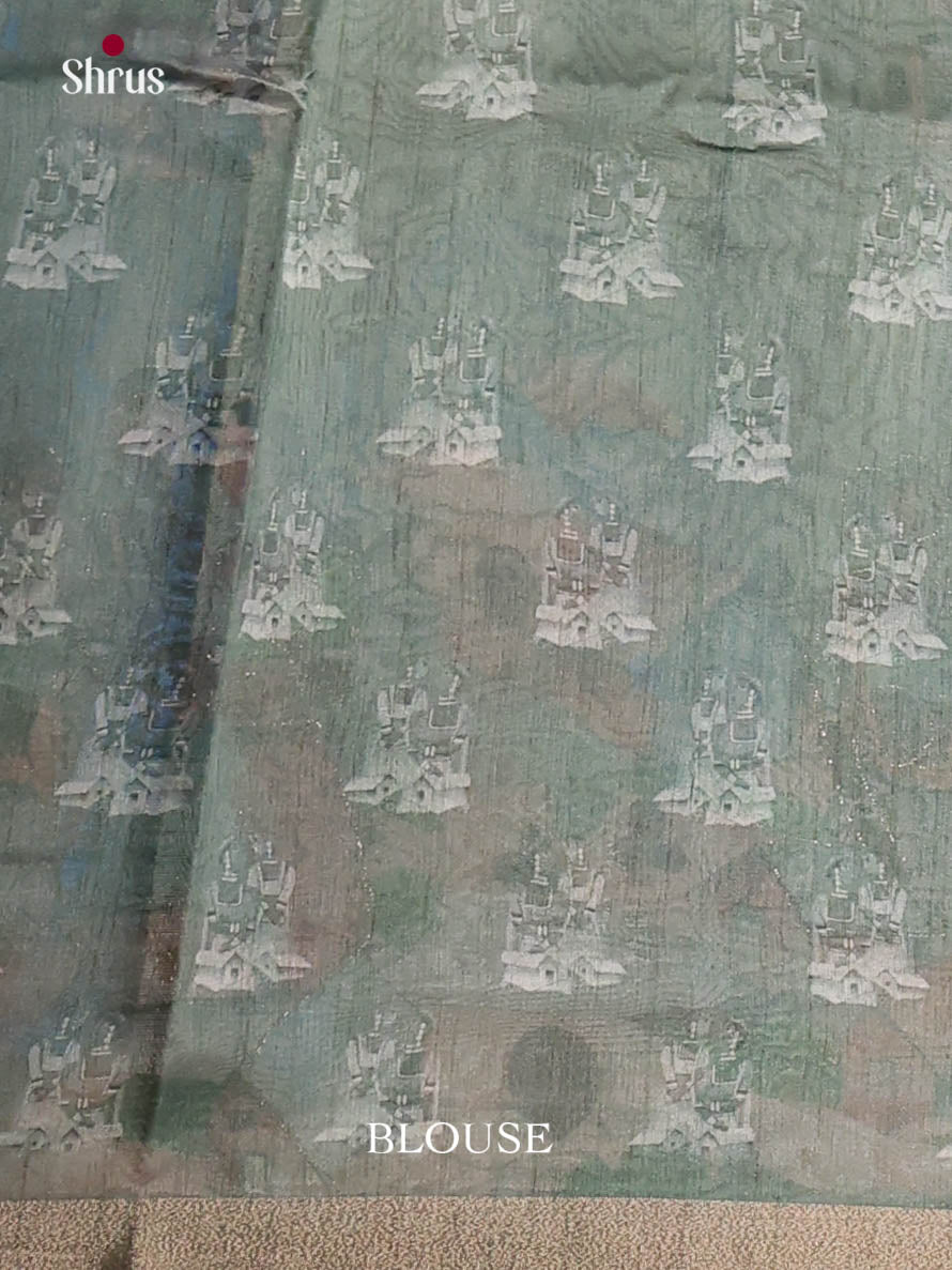 Pastel Green - Semi Chanderi Saree - Shop on Shrus.com