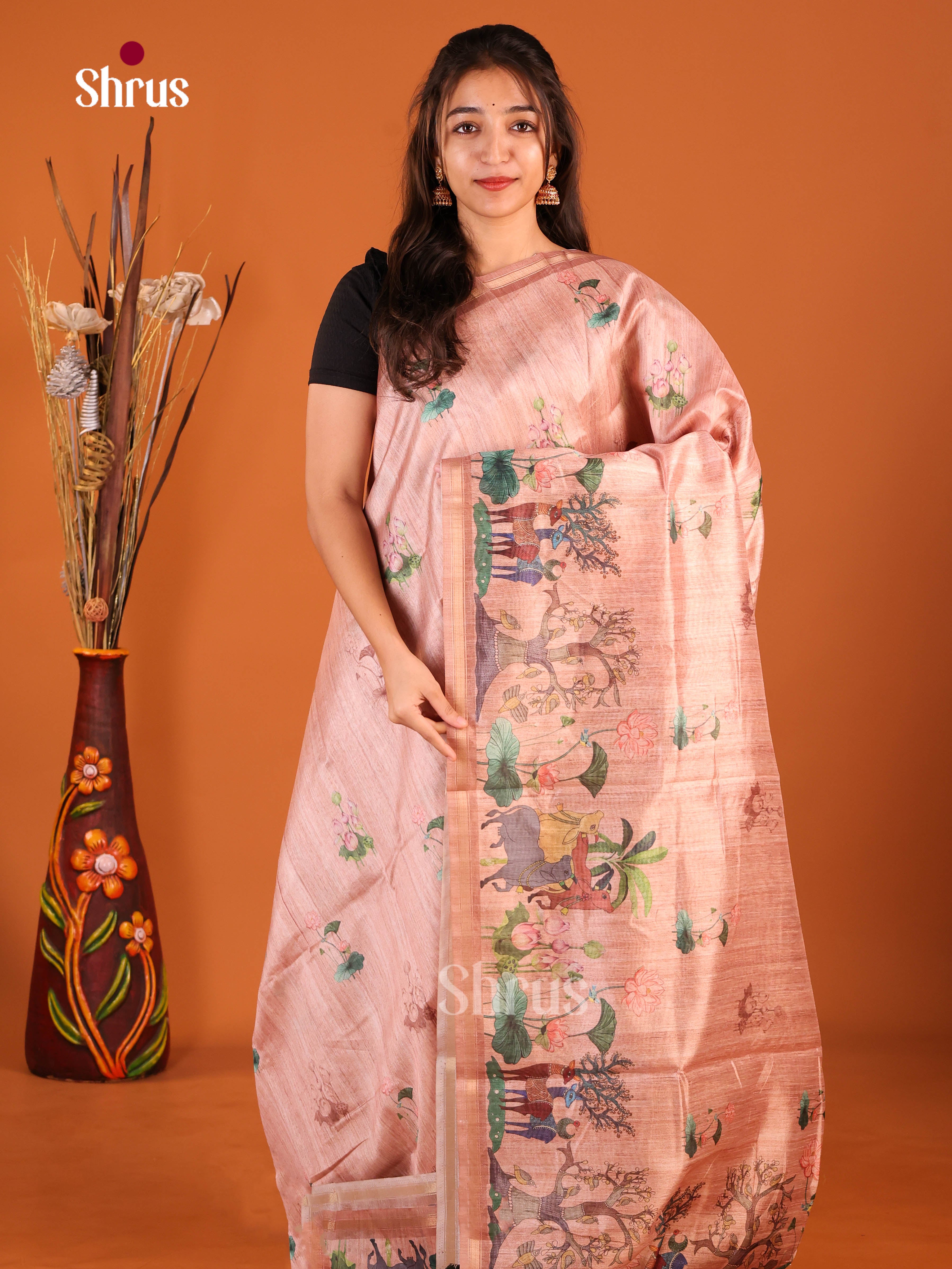 Dusty Brown - Semi Chanderi Saree