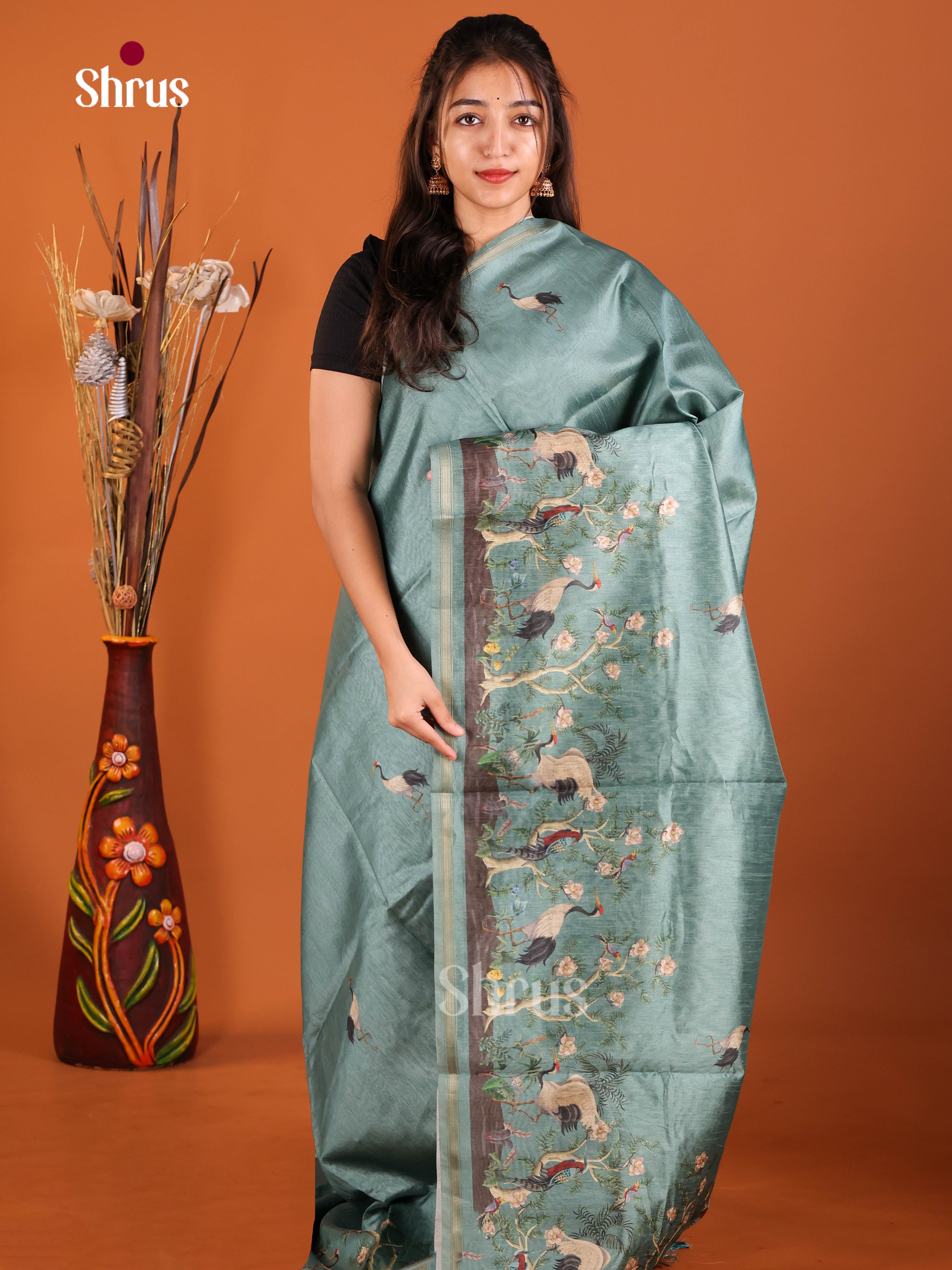 Pastel Blue- Semi Chanderi Saree - Shop on Shrus.com