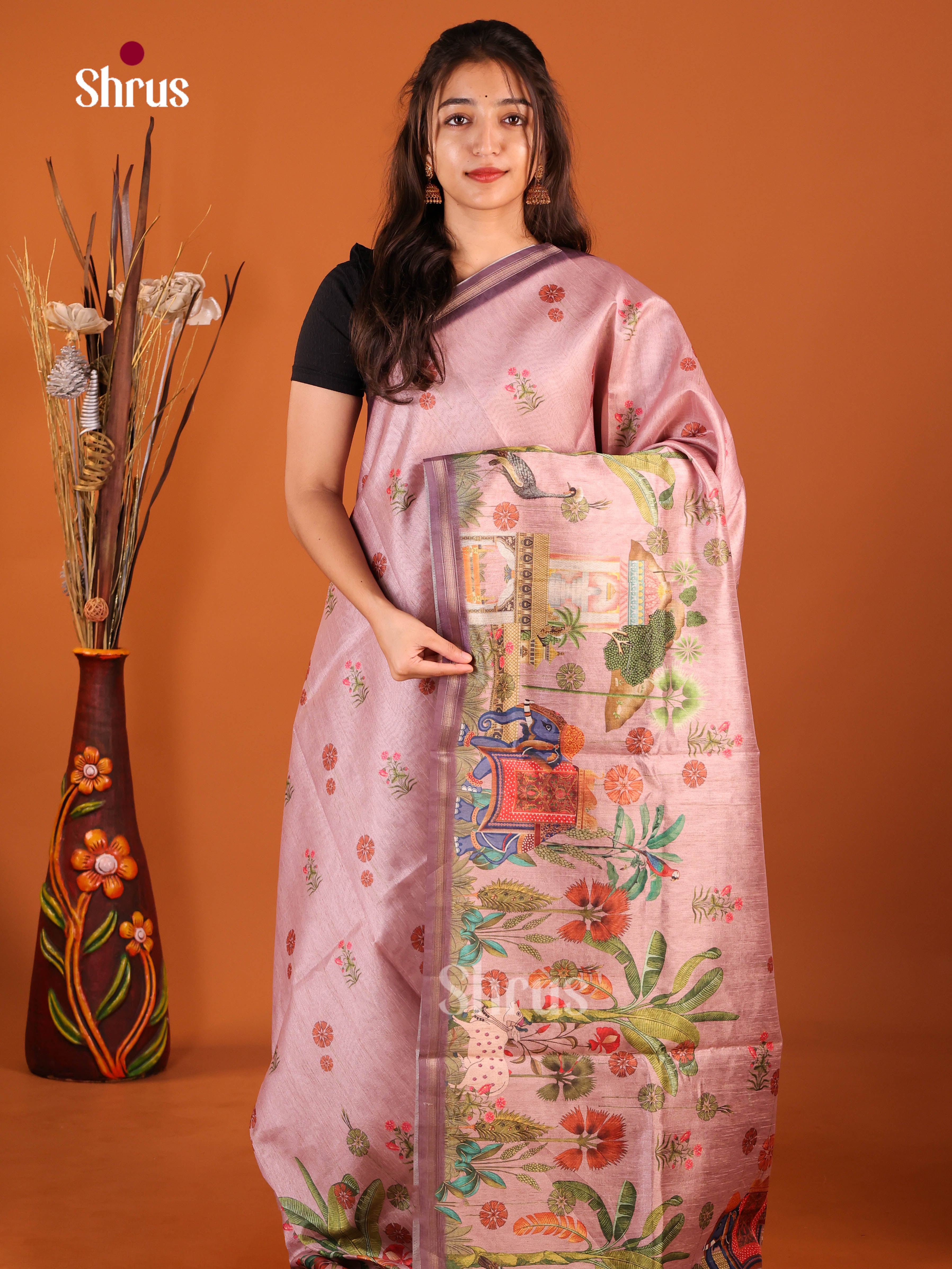 Lavender & Purple - Semi Chanderi Saree - Shop on Shrus.com