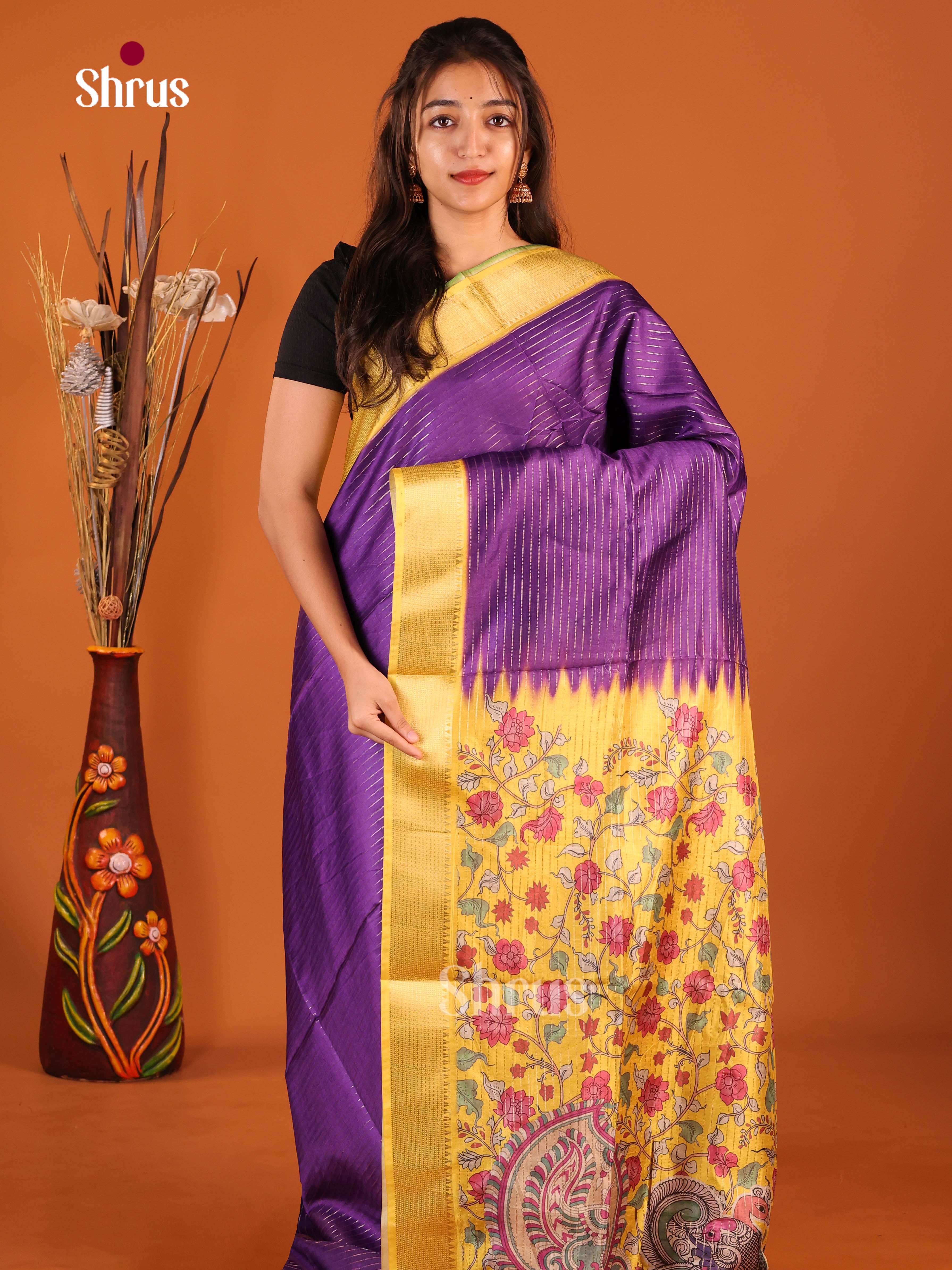 Violet & Yellow - Semi Dola silk Saree